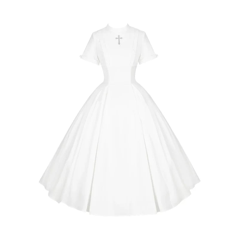 Nihil - Gothic Nun Lolita OP Dress, Irregular Hem Cape (L M S) 44717:819734