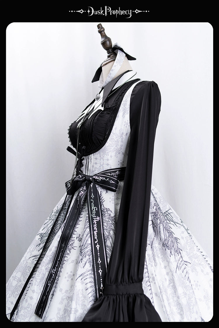 DuskProphecy - Coccyx - Elegant Lolita Dress High Waist Fishbone Print JSK Set 34722:466428