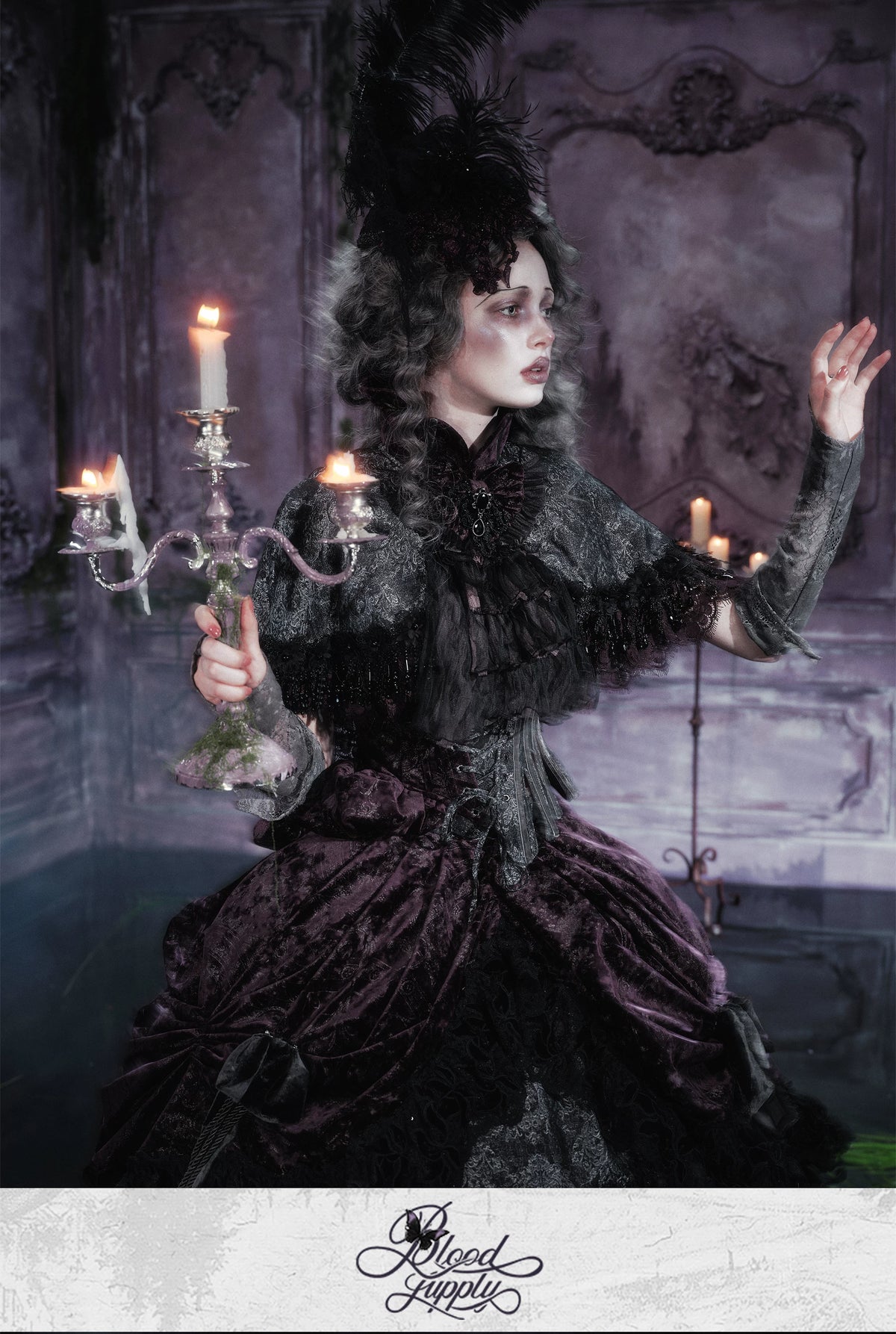 Undead's Gift - Halloween Gothic Lolita Sailboat Top Hat, Feather & Lace 46022:872780