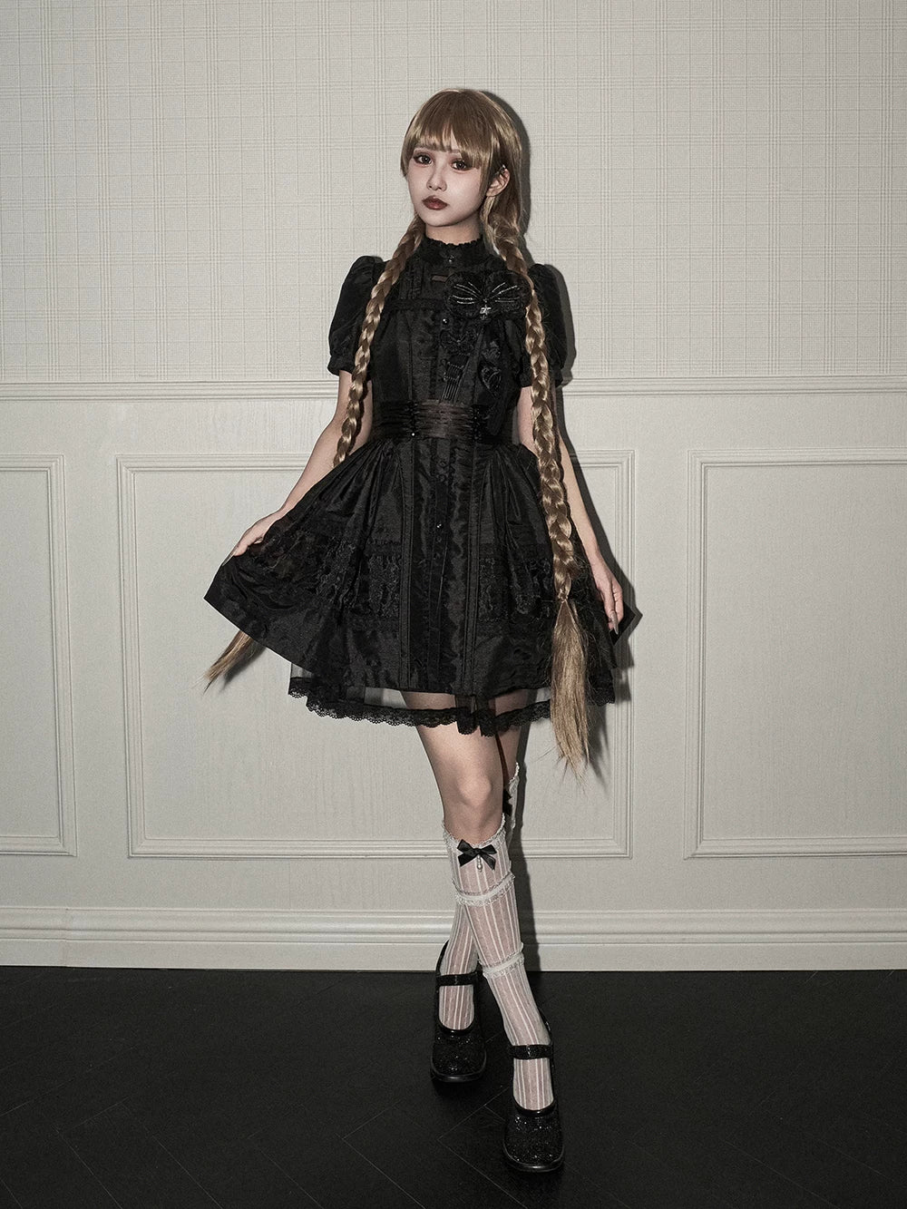 Ghost Orchid - Gothic Lolita OP Dress, Embroidered Cross