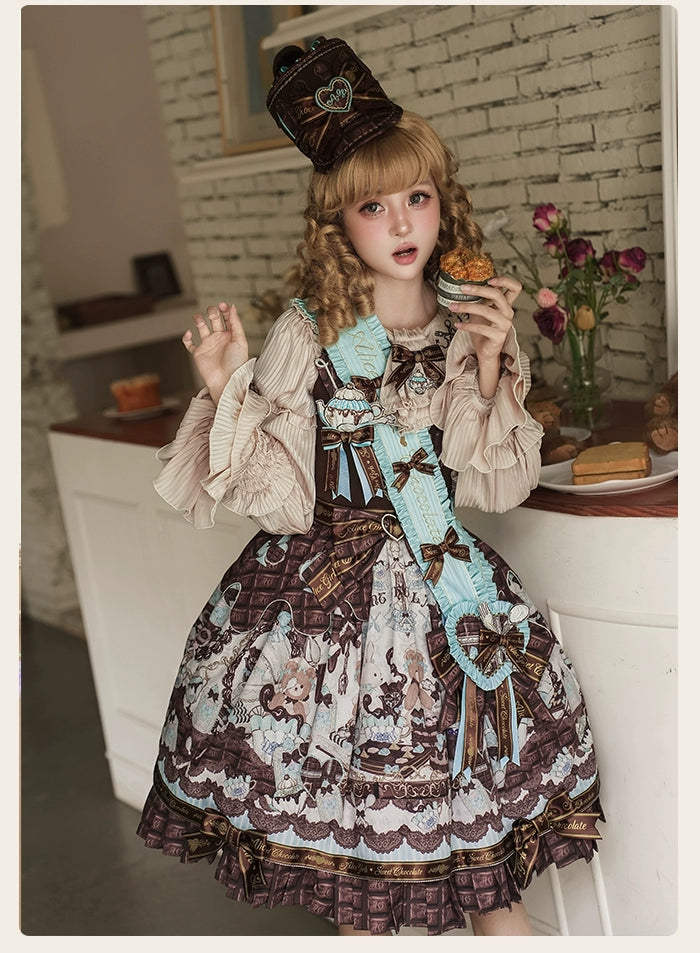 Alice Girl - Bear Chocolate Bar - Kawaii Lolita JSK & Salopette Dress