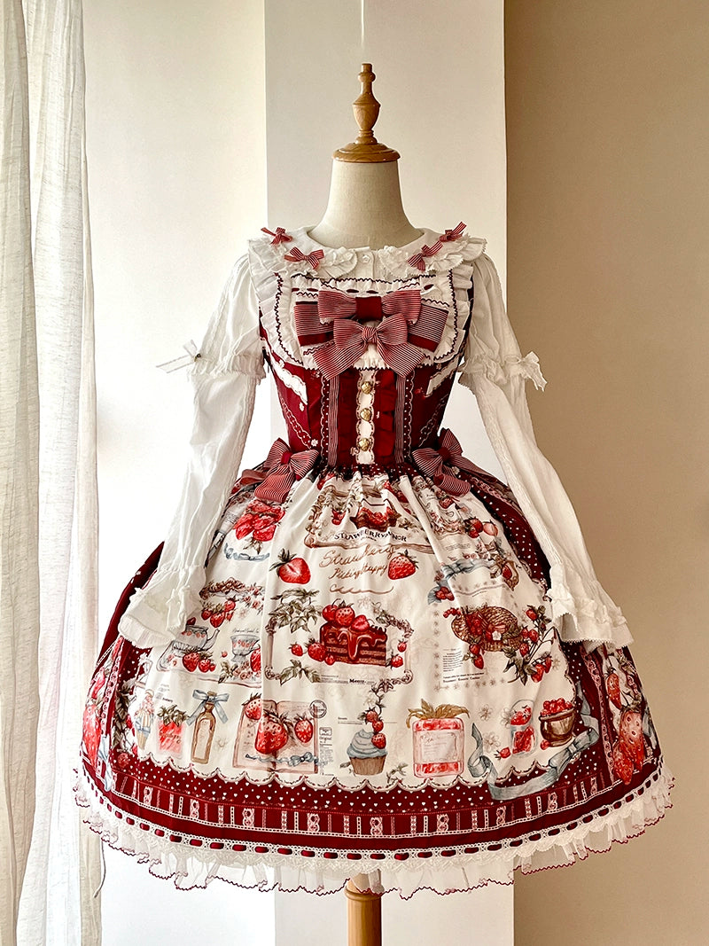 Balladeer - Strawberry Manor - Sweet Lolita JSK Dress, Strawberry Print 43417:798435