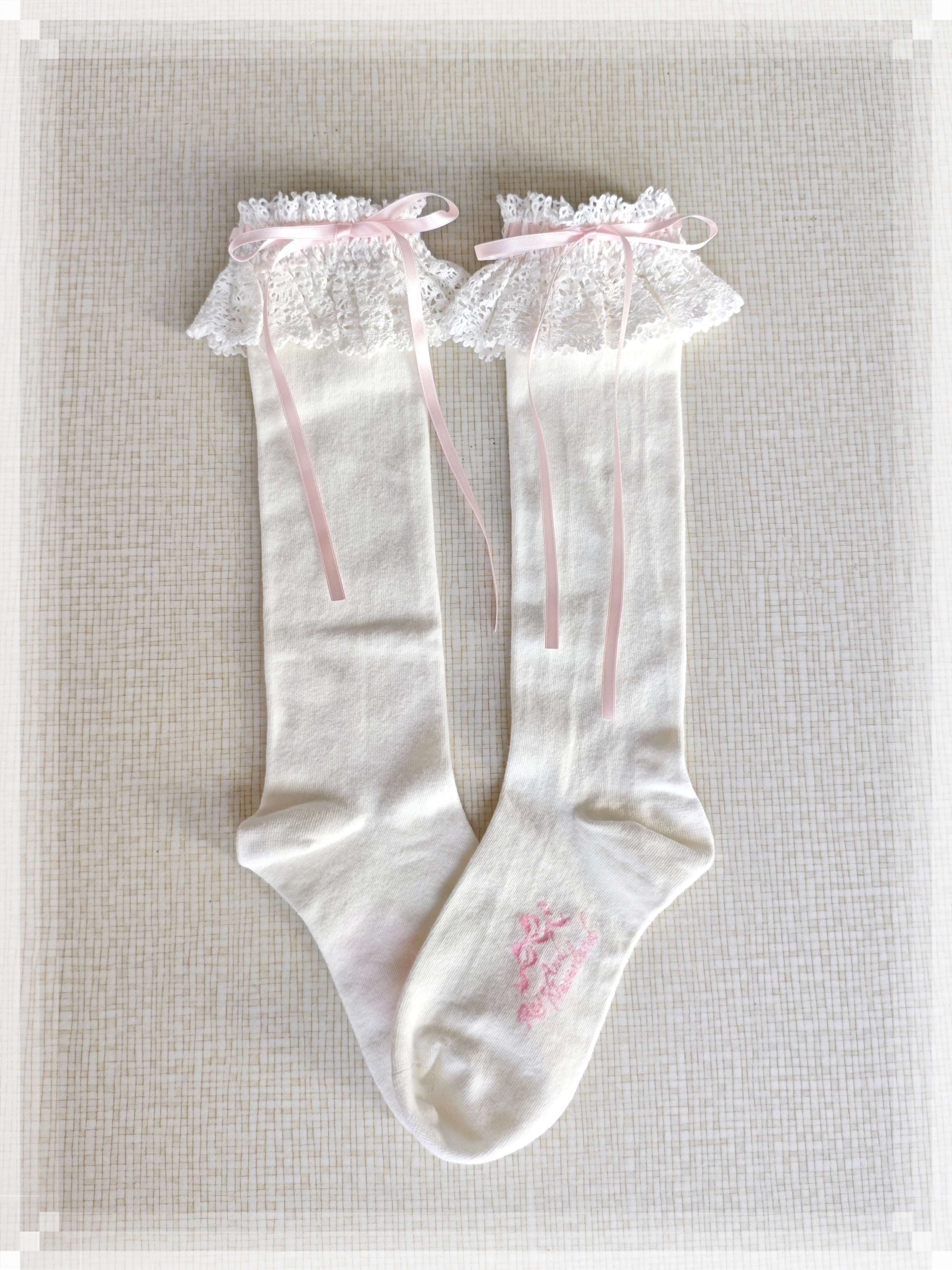 Cotton Old School Lolita White Socks with Colorful Ribbon Bows 45537:853882
