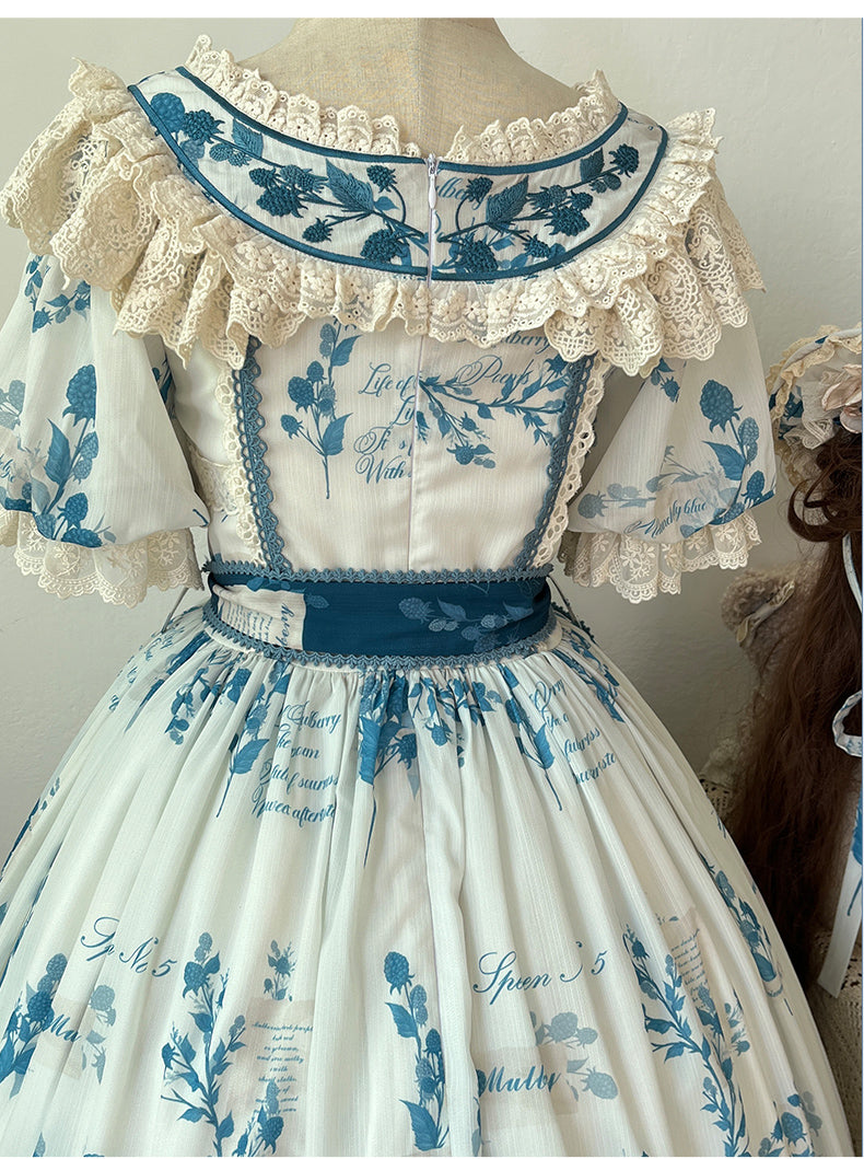NanShengGe - Mulberry Poem - Country Lolita Printed Dress with Cardigan Set 42513:742861