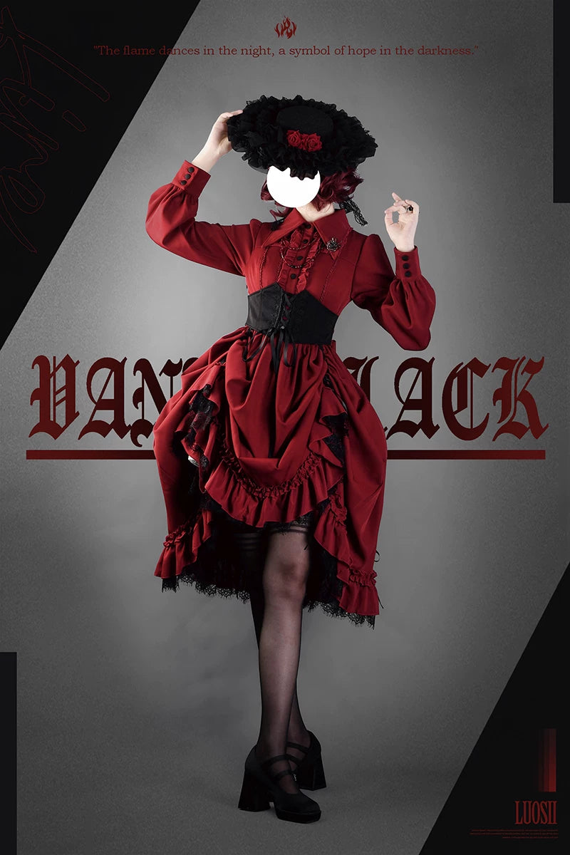 Bloodlust Banquet - Color-Block Gothic Lolita Dress, Lifted Hem 44429:807935