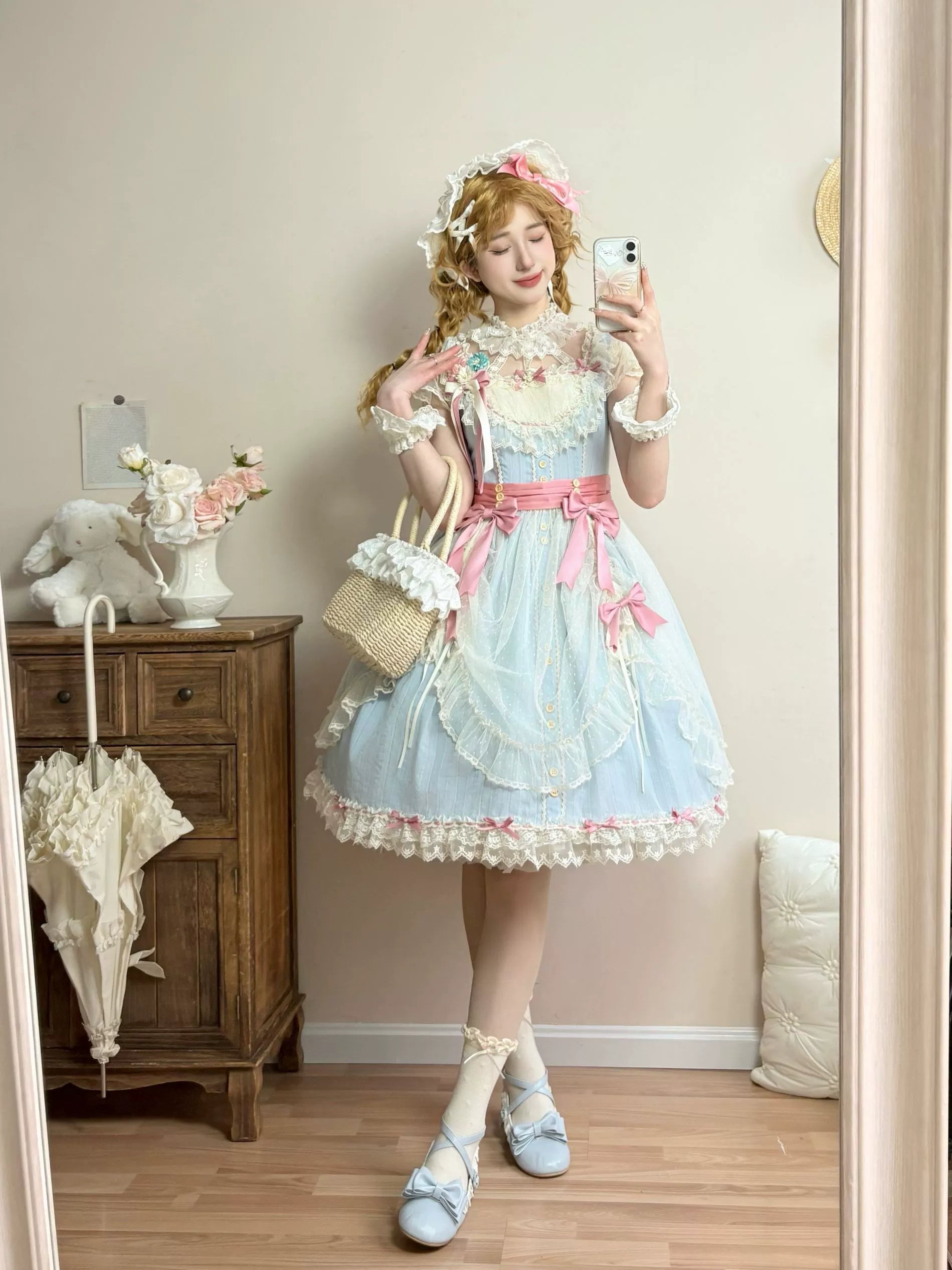 Uncle's Workshop - Fluttering Cherry Spring Strings - Cotton Sweet Lolita JSK Dress 42196:776720