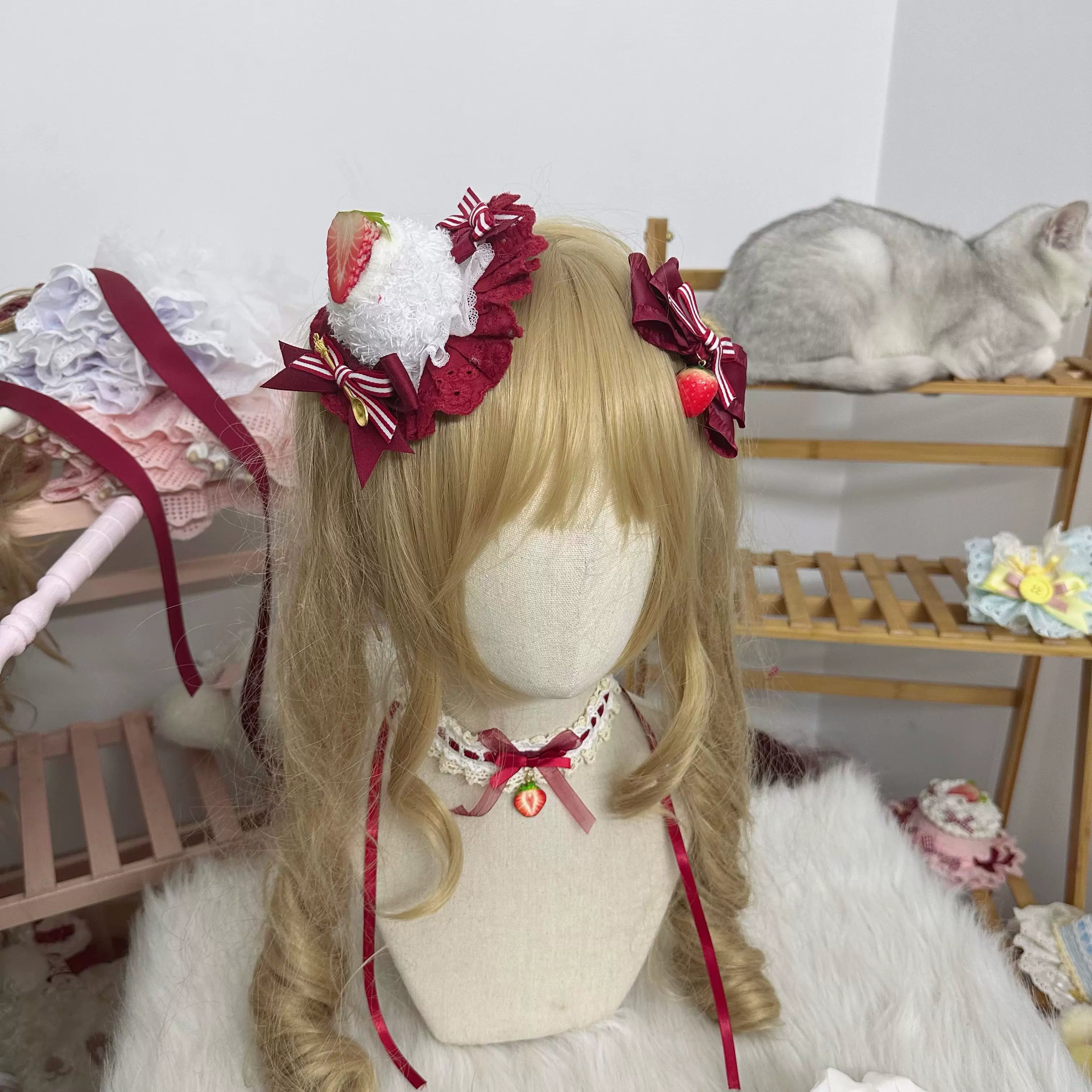 Sweet Lolita Headdresses, Strawberry, Ruffles & Bows