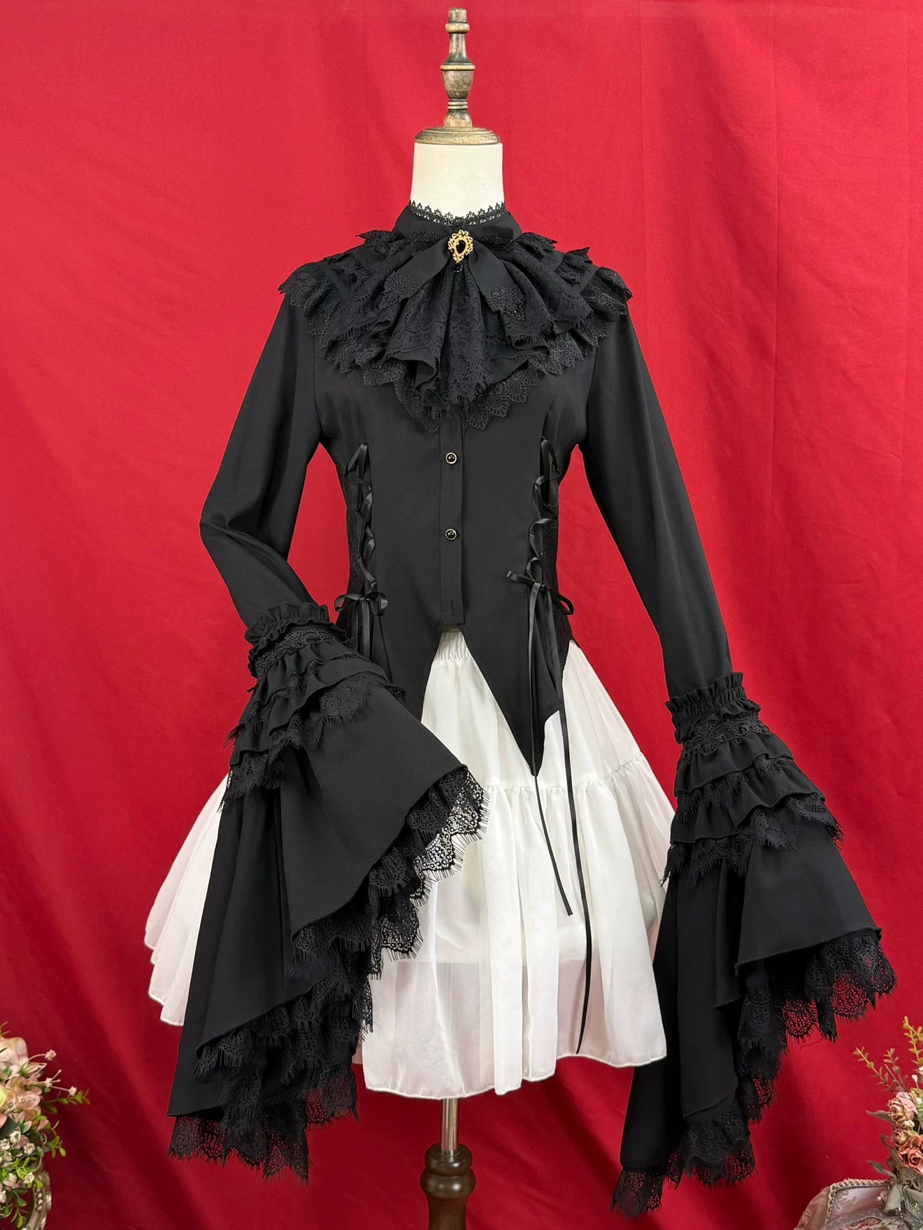 Broken Winged Bat - Gothic Lolita Shirt & SK Set, Bat-wing Shaped Hem 44706:824131