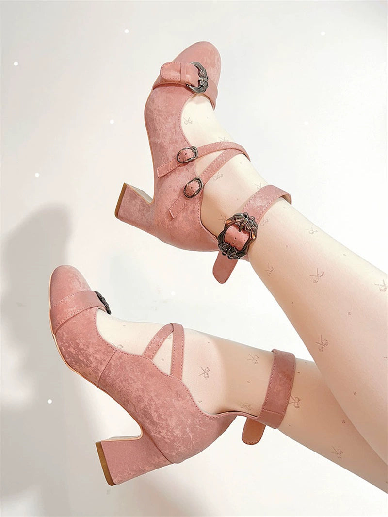 MR.Qiutian - Velia - Elegent Lolita Shoes CLA Thick Heel Shoes Light Pink Size 35( fits the feet of 34)