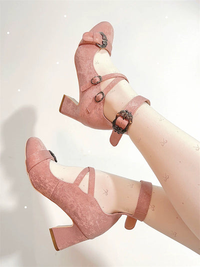 MR.Qiutian~Velia~Elegent Lolita Shoes CLA Thick Heel Shoes Light Pink Size 35( fits the feet of 34) 