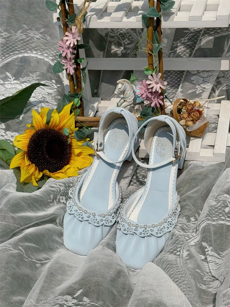 MR.Qiutian~Dance of Camellia~Elegant Lolita Chunky Shoes 5CM Heel Pearl Decoration 39200:615510