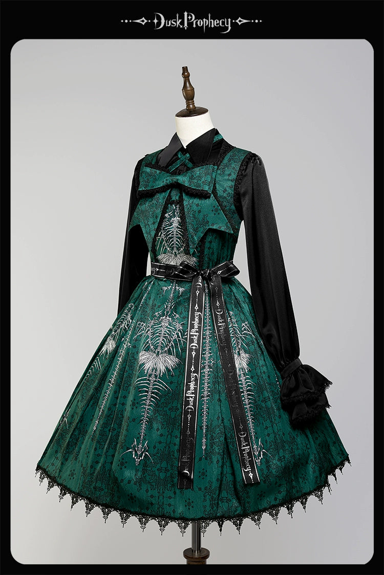 DuskProphecy~Coccyx~Elegant Lolita Dress High Waist Fishbone Print JSK Set