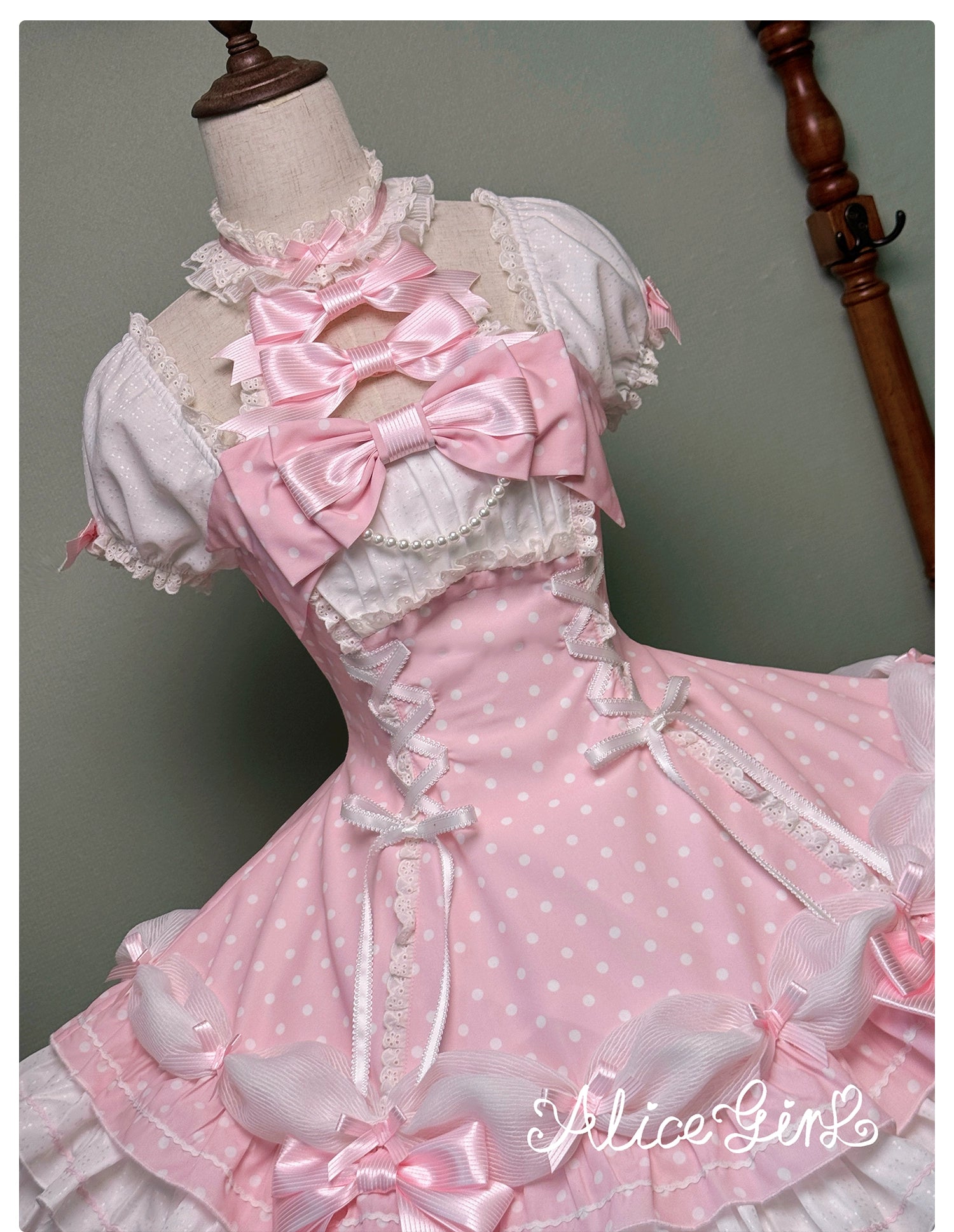 Old School Lolita Halter Neck OP Dress, Polka Dot Accent 43701:783529
