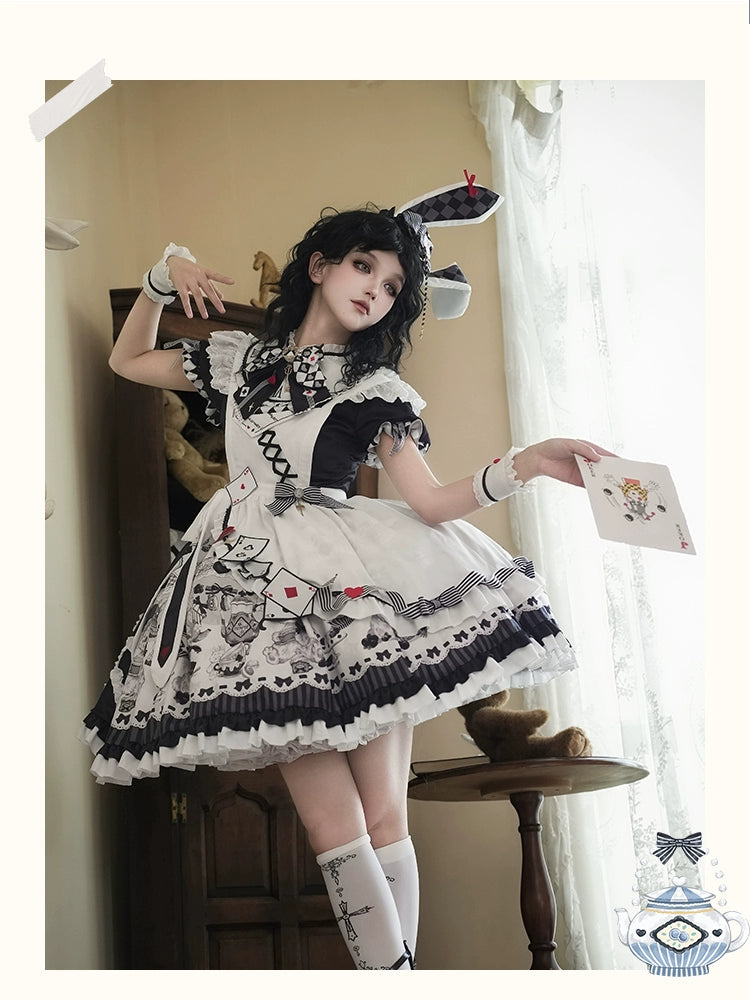 YingLuoFu - Alice - Kawaii Lolita OP Dress, Rabbit & Playing Card Motifs 43639:781900