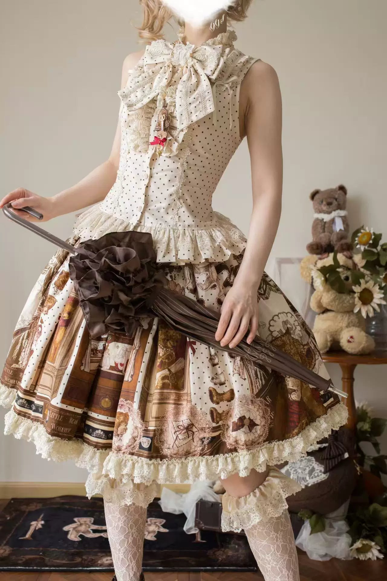 Little Bear Workshop - Cotton Sweet Lolita JSK & OP Dress, Printed Bodice