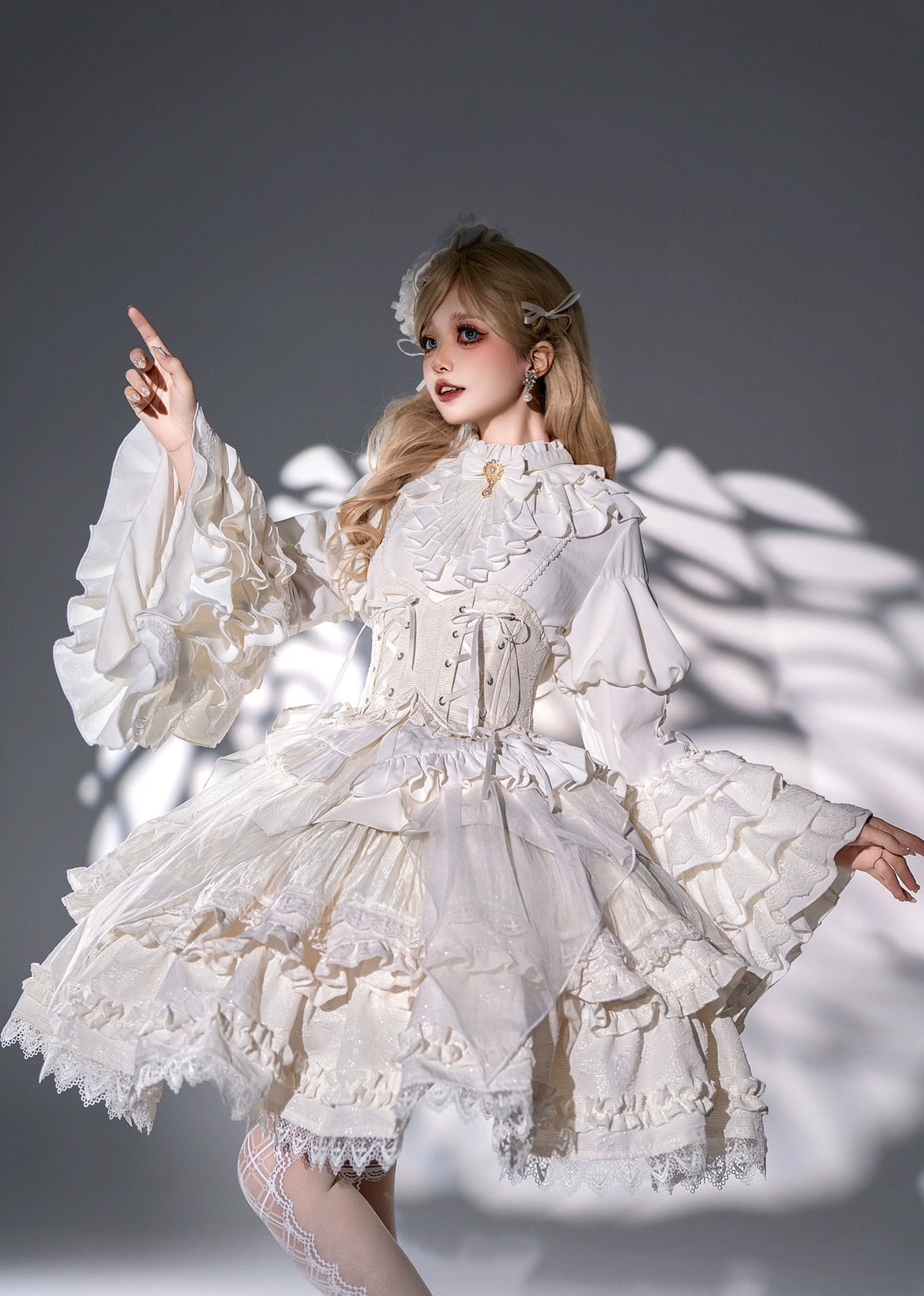 DMFS Lolita - Good and Evil Angel - Gothic Lolita SK Set Retro Princess Sleeve Blouse 41864:716290