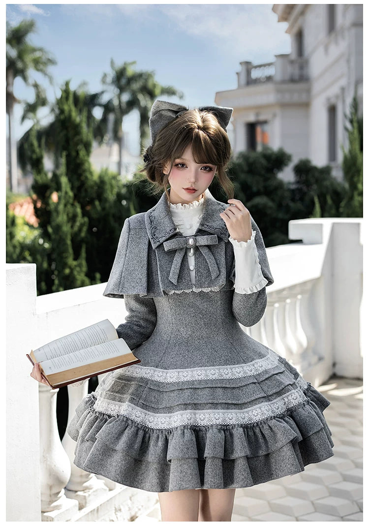 Reminisce - Pile Classic Lolita Dress, Detachable Cape 44439:808530