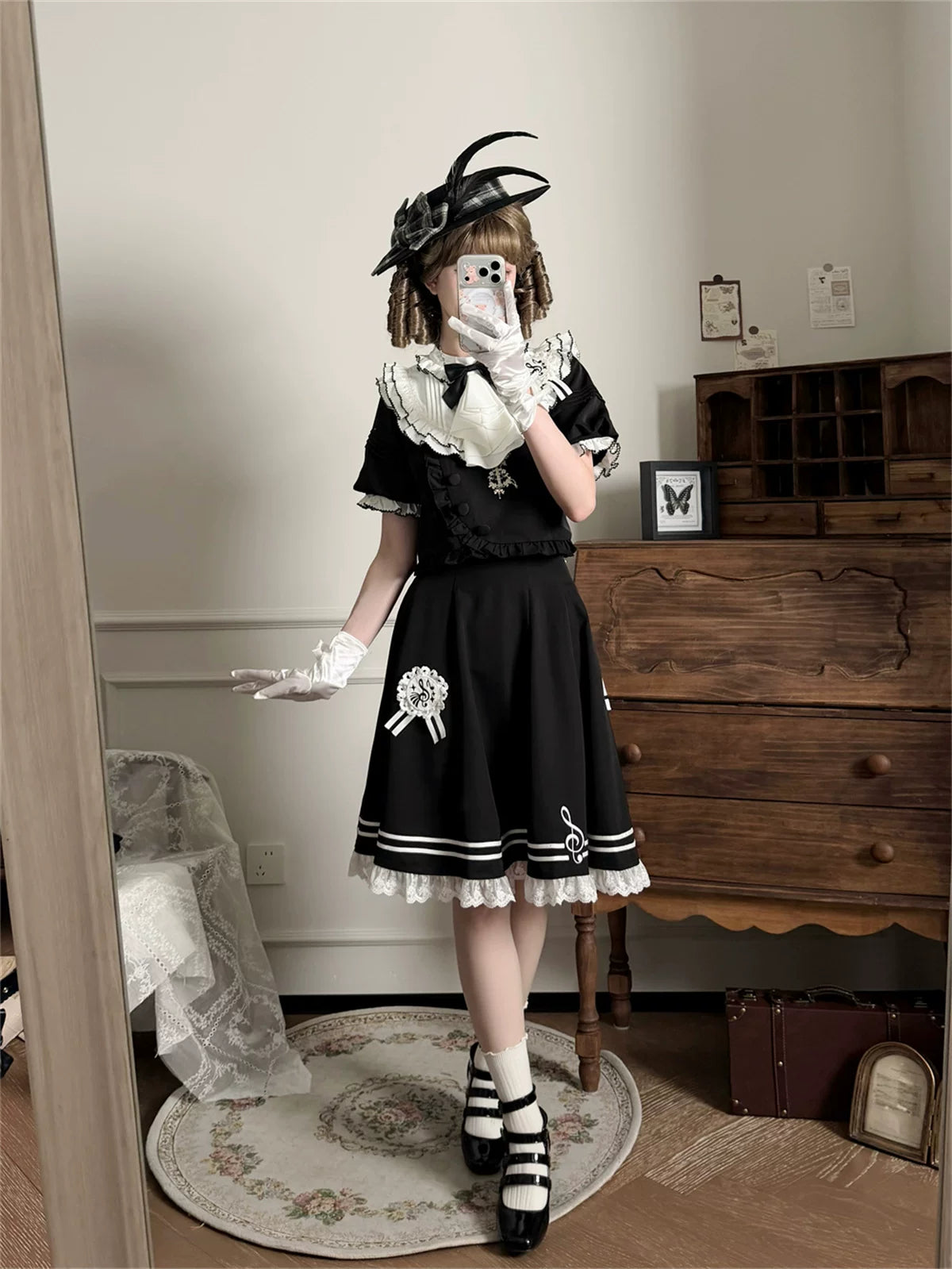 Silent Melody - Ouji Lolita Chiffon Blouse or Musical Note Embroidered Skirt 45484:853511