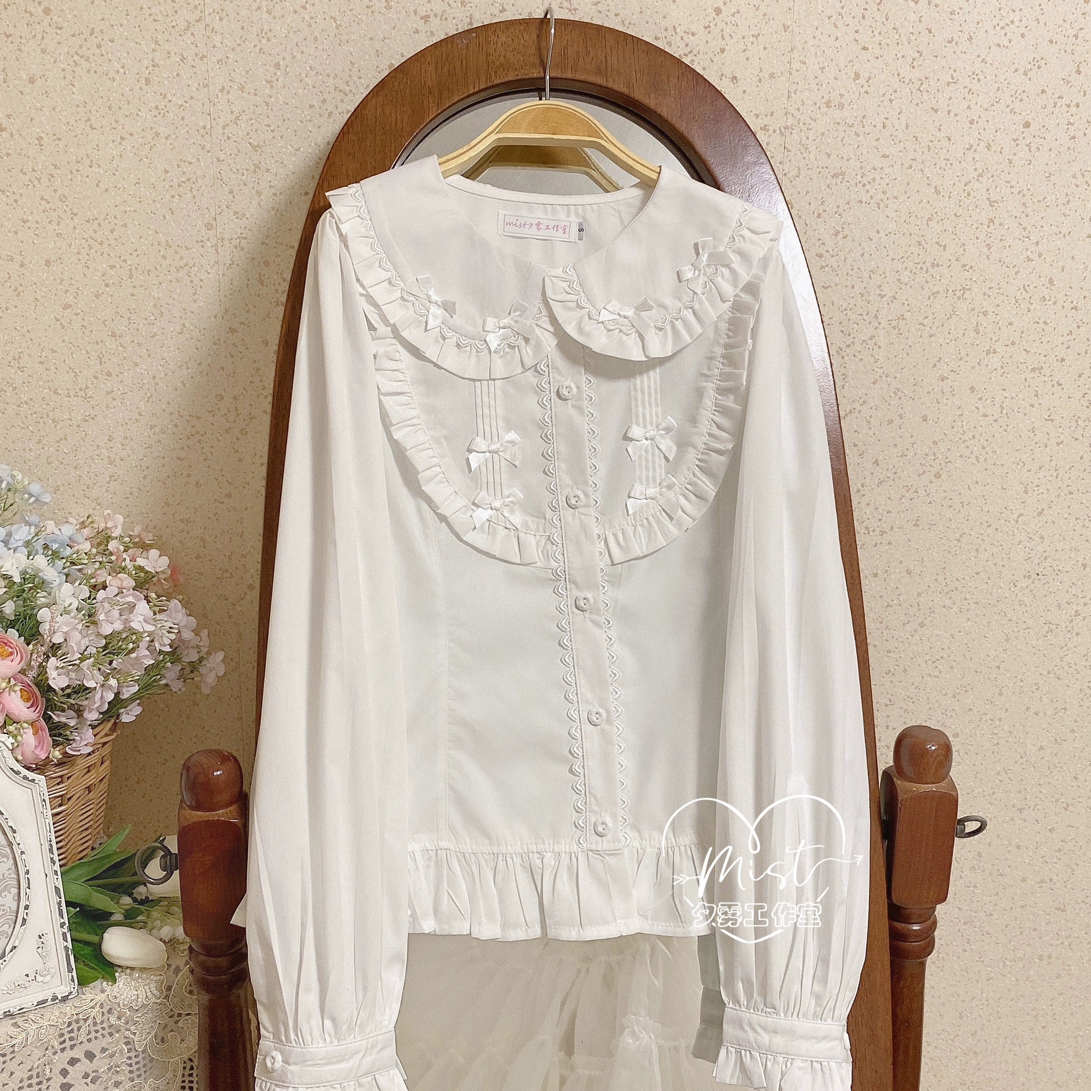MIST~Sweet Lolita Blouse Doll Collar Lolita Shirt With Bubble Sleeve 28540:628400