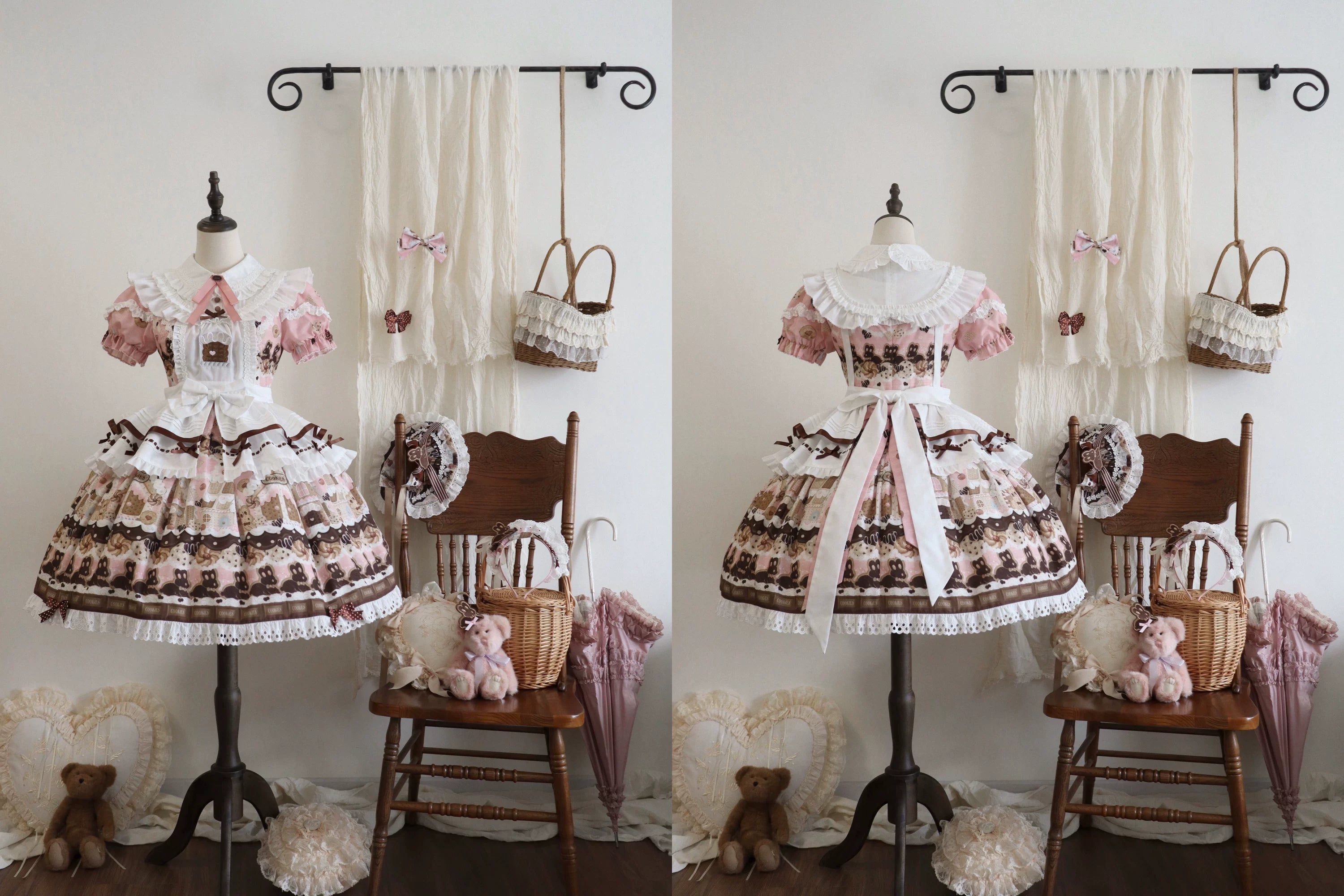 Bunny Gingerbread House - Kawaii Lolita Printed OP Dress with Bows
