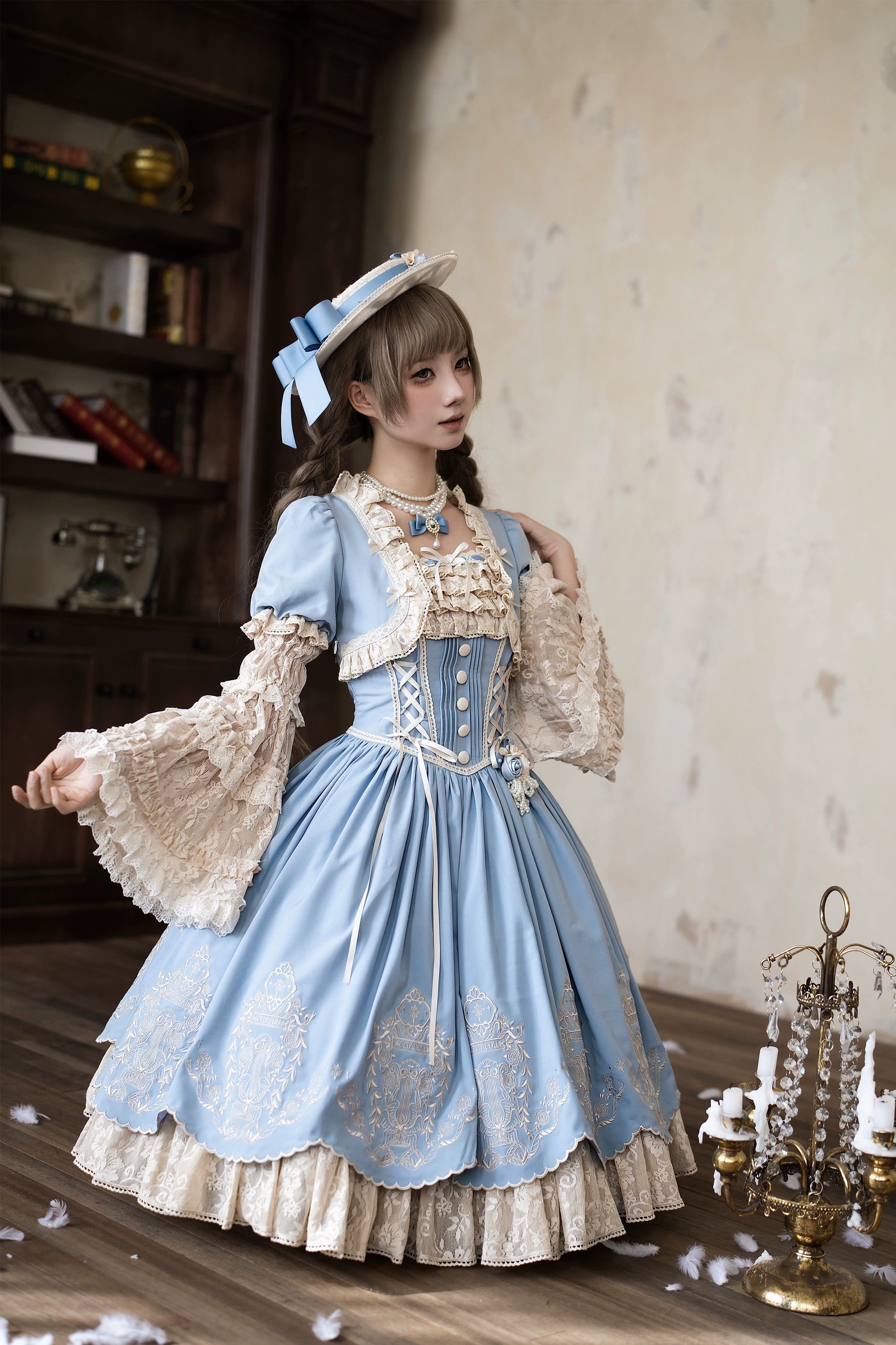 Amber Realm - Dream Strings - Embroidered Classic Lolita OP Dress, Princess Sleeves 44349:805120