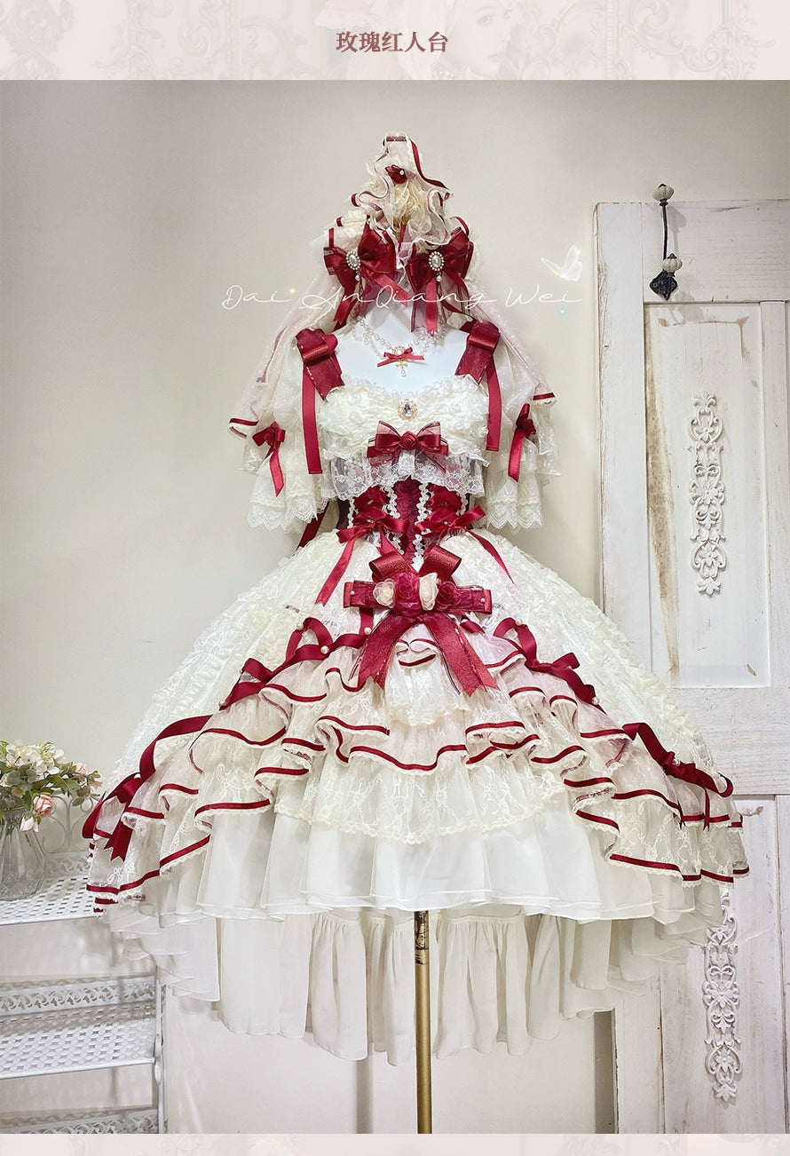 MieYe - Diana Rose - Bridal Lolita Dress Short Wedding OP with Accessories (F L M S XL) 41638:795772