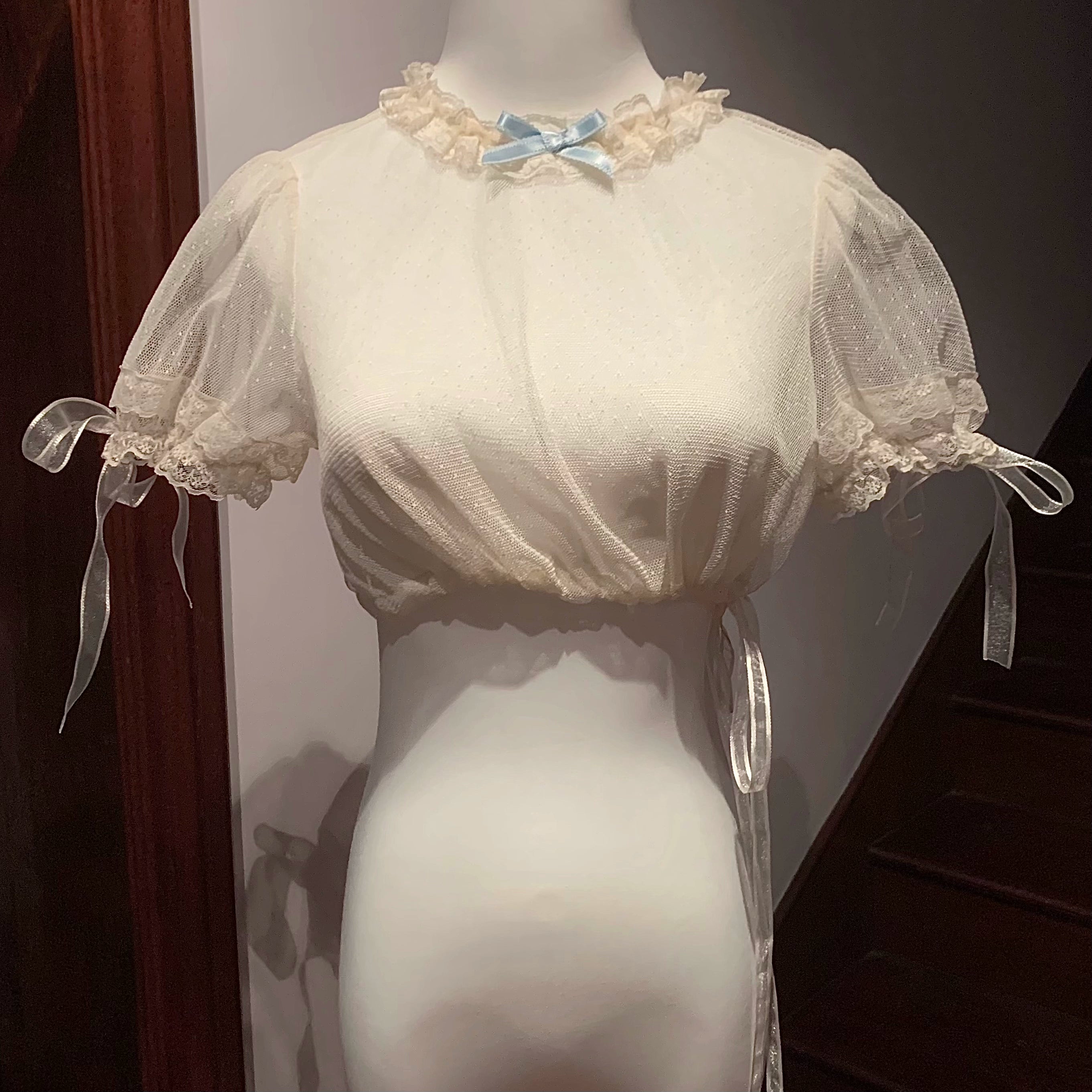 Buling Moon - Ballet Elegance - Sweet Lolita Mini JSK Set with Tulle Shirt and Headdress Blue bow shirt only S