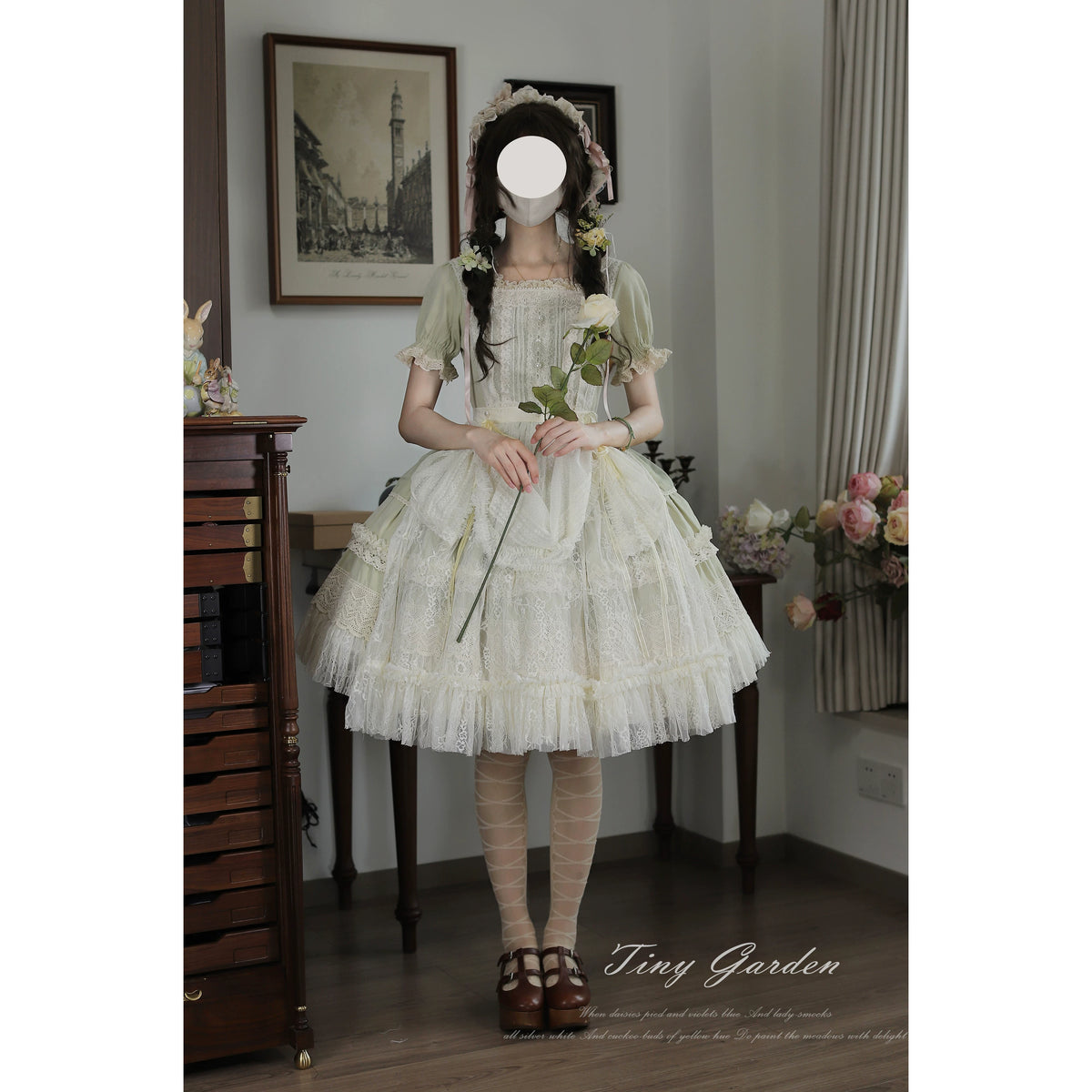 Garden Jardin - Cotton Classic Lolita OP Dress With Tiered Ruffles 45927:868620