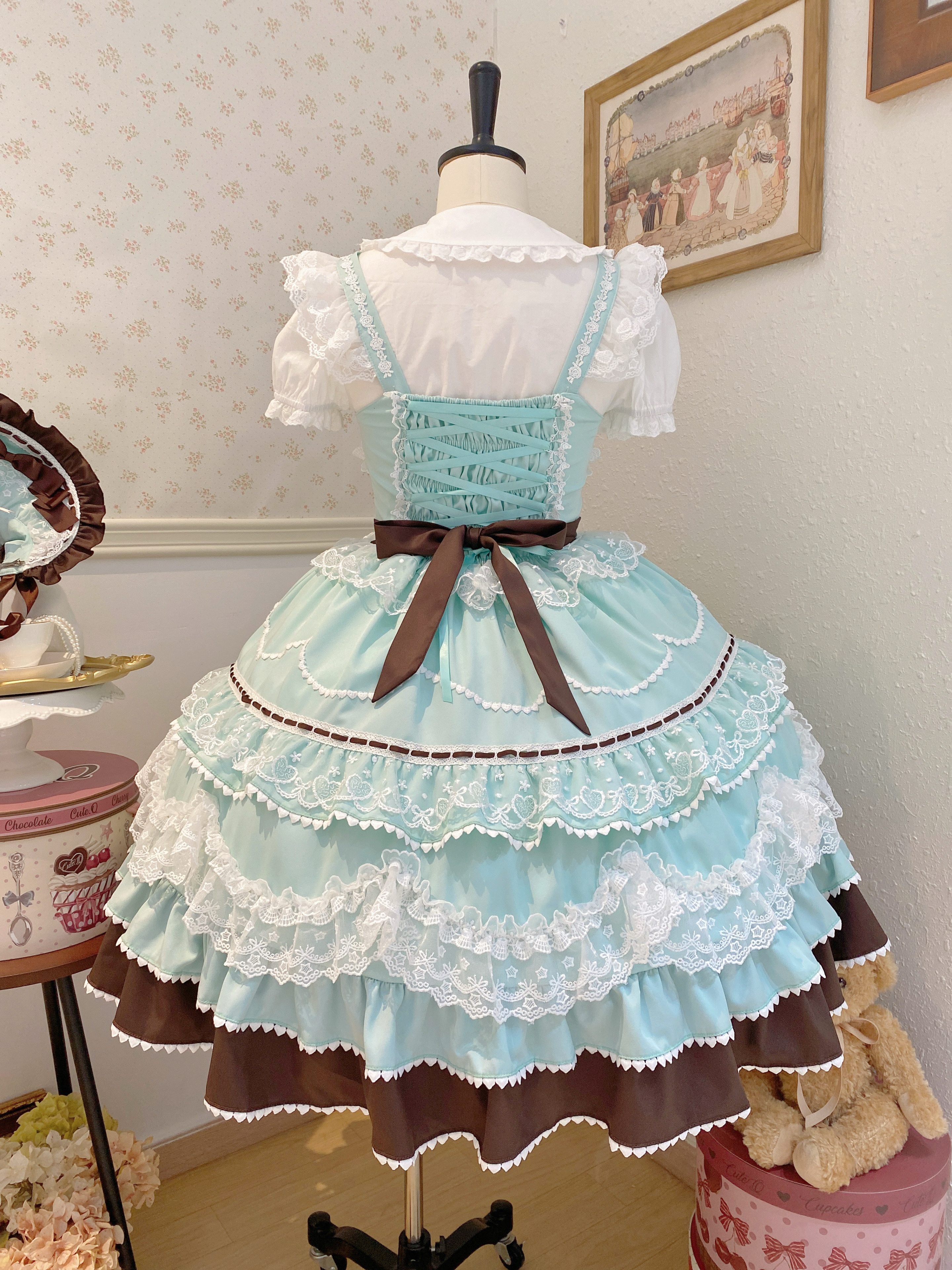 Fondant Cake - Summer Sweet Lolita JSK Dress, Tiered Ruffles and Bows