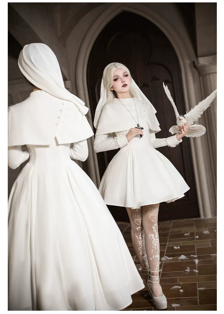 Nihil - Gothic Nun Lolita OP Dress, Irregular Hem Cape