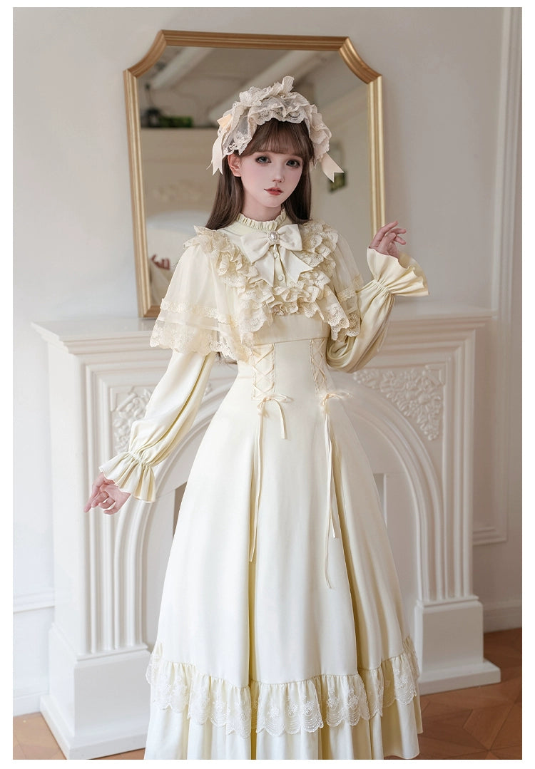 With PUJI - White Daylight - Elegant Lolita Long Sleeve OP Dress, Side Zipper 44042:793841