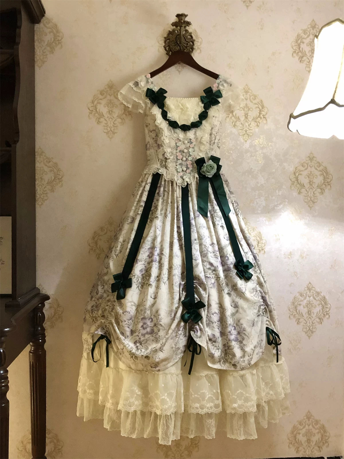 Dolota Flower Wall - Classic Lolita Floral OP Dress, Open Shoulder 44485:811182