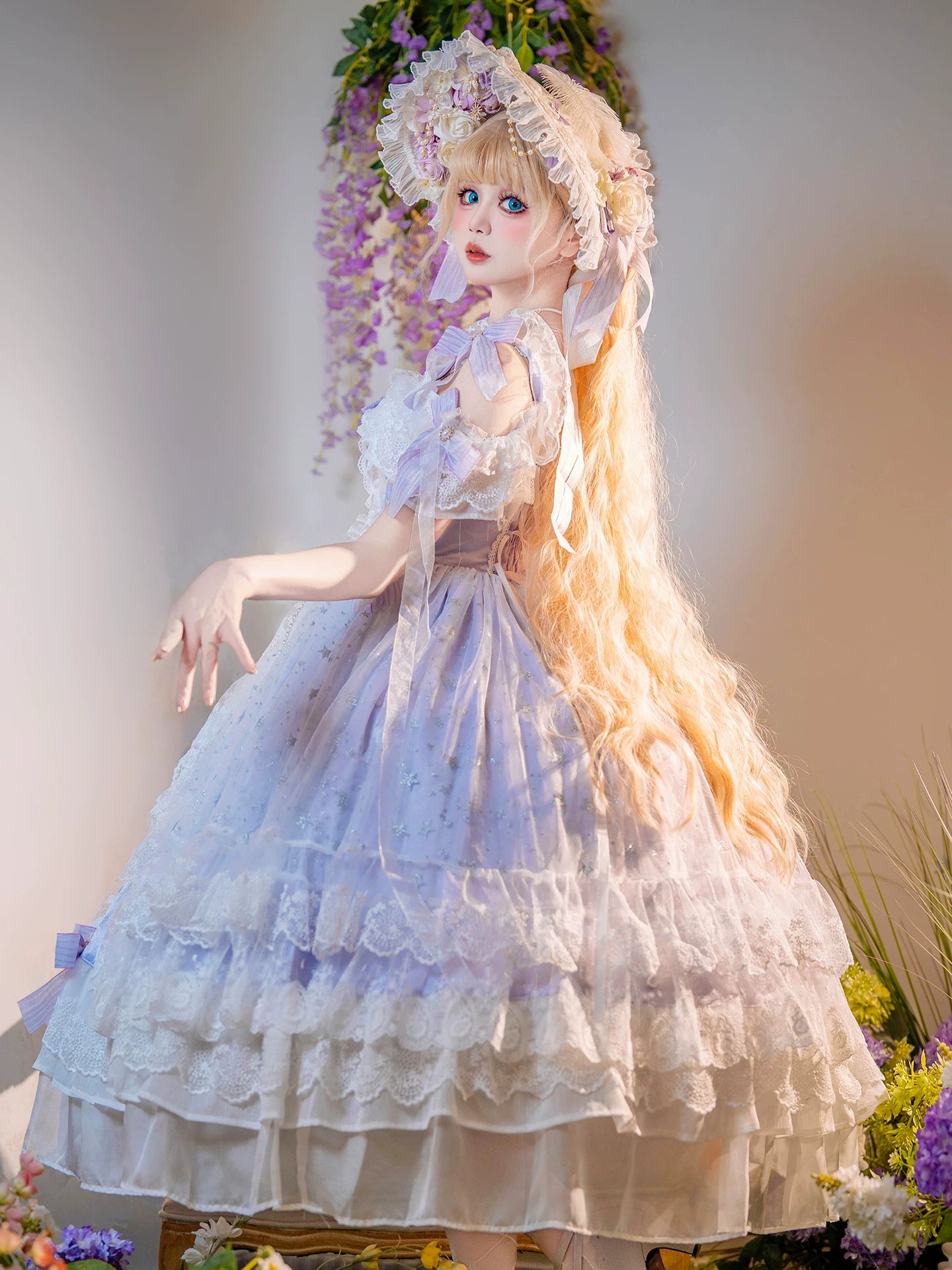 Liuli Phantom - Plus Size Classic Bridal Lolita JSK Dress, Layered Lace Hem 45741:860519