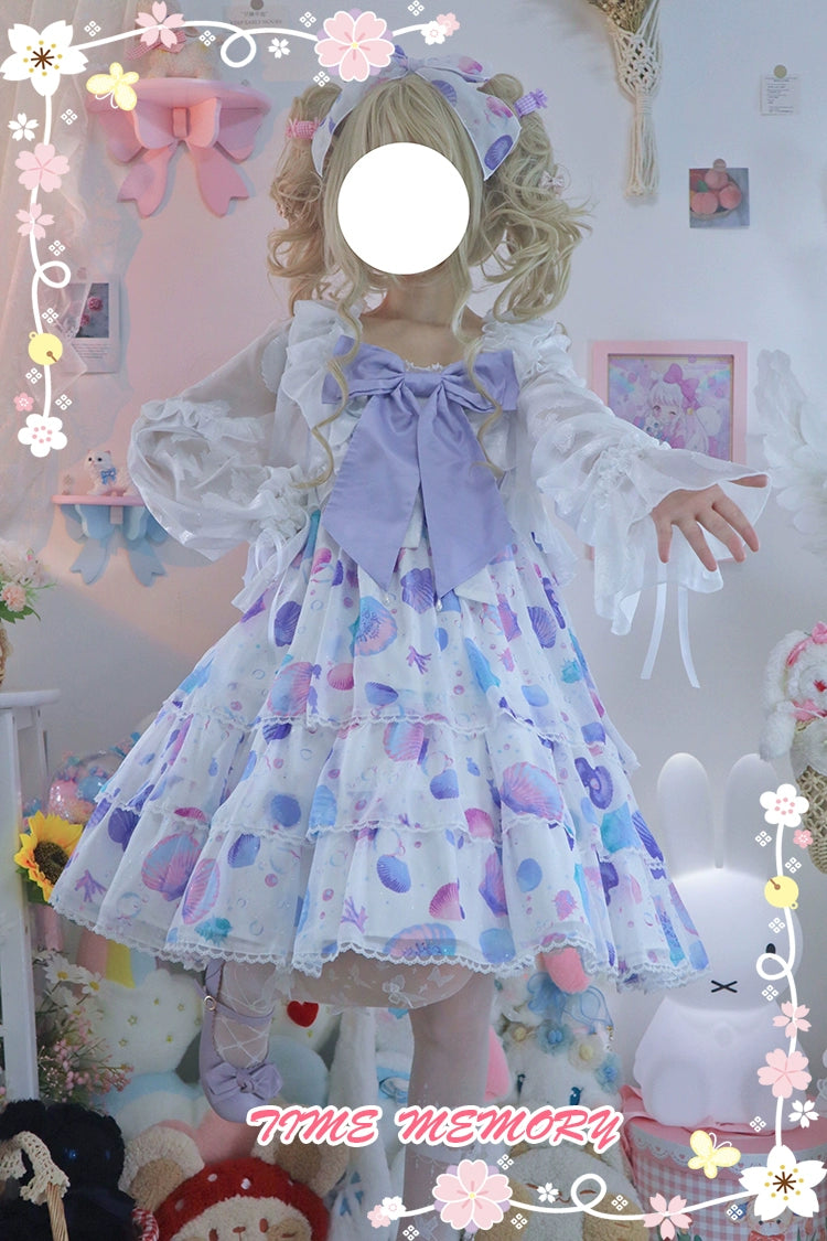Time Memory~Xianbei~Sweet Lolita Chiffon Lantern Sleeve Cardigan with Bow 34598:463136