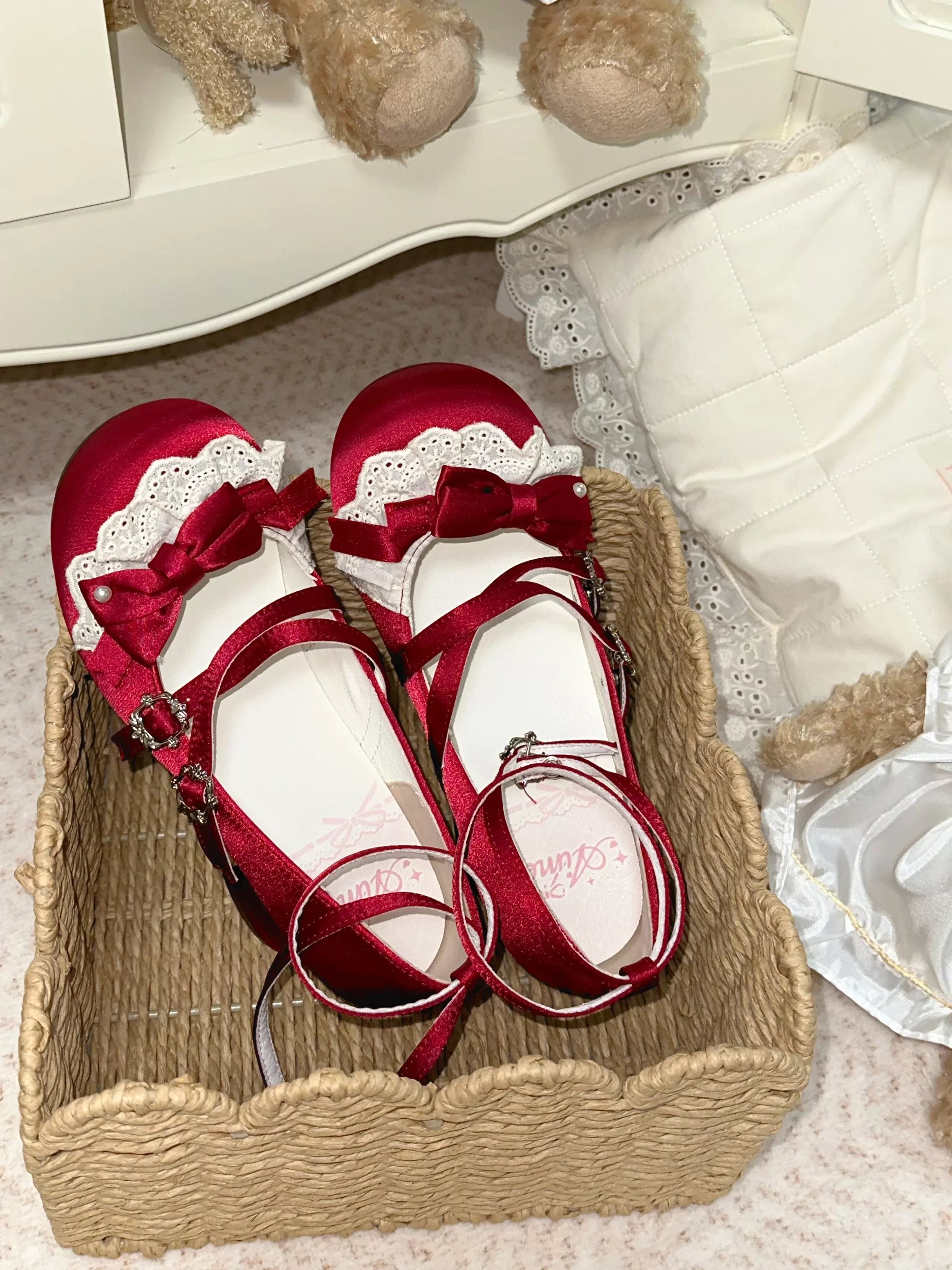 Anne's Script - Red Sweet Lolita Mary Jane Shoes, Bow & Round Toe