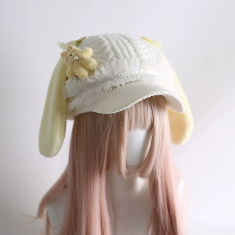 Xiaogui - Kawaii Lolita Baseball Cap Winter Plush Hat with Bunny Ears