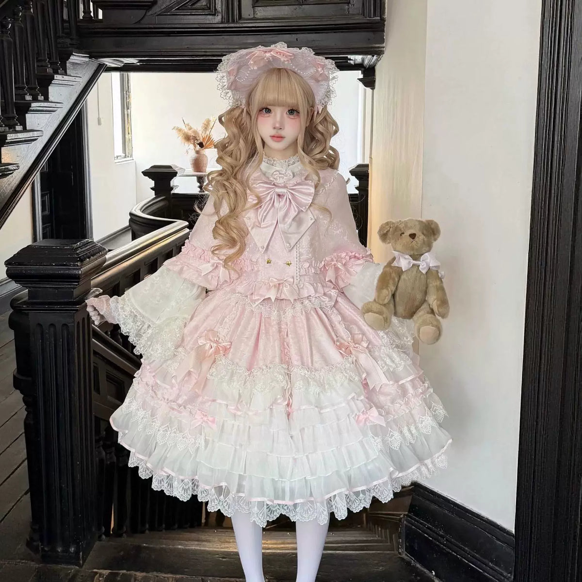 Star Porcelain Doll - Sweet Lolita JSK Dress Set, Tiered Ruffle Hem 46093:874754