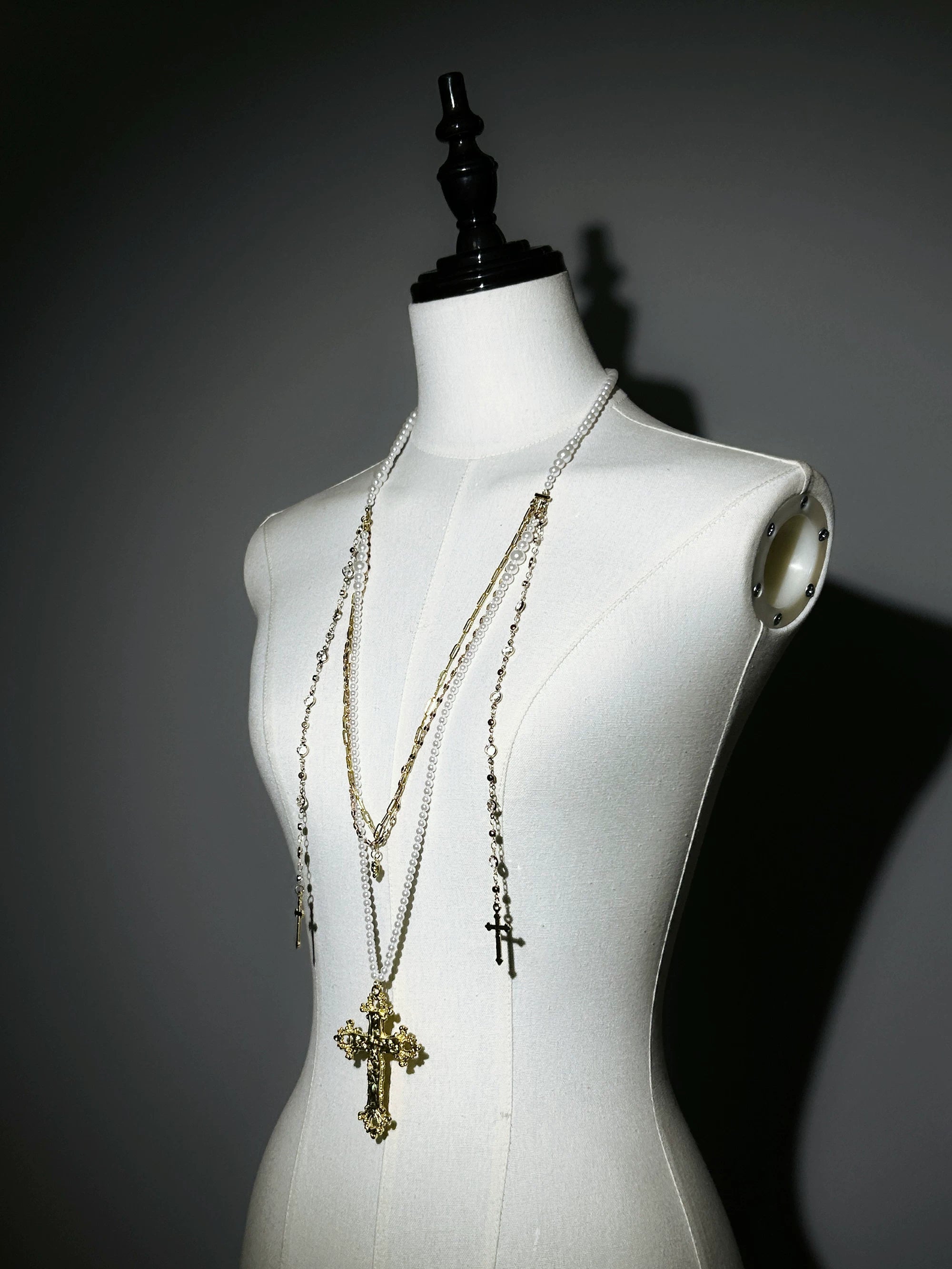 Genesis and Armageddon - Gothic Lolita Accessory, Skeleton Hand Decoration White and Long - Multi-Layer Necklace One Size