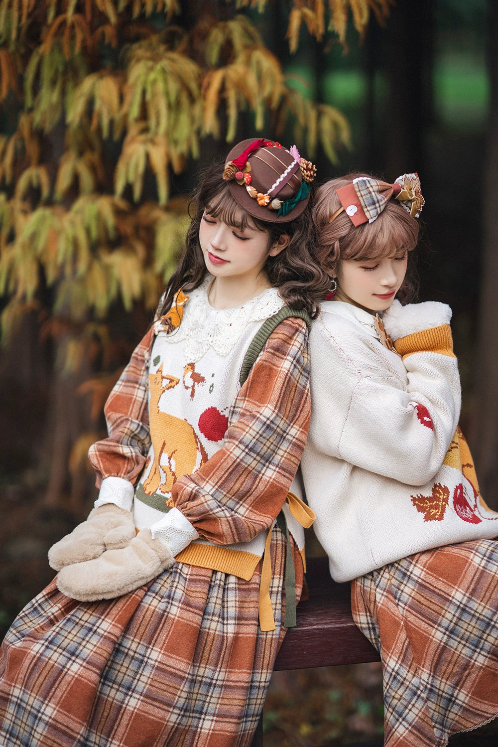 Miss Point - Chubby Fox in the Forest - Customized Lolita OP Dress Plaid Loose Daily Dress