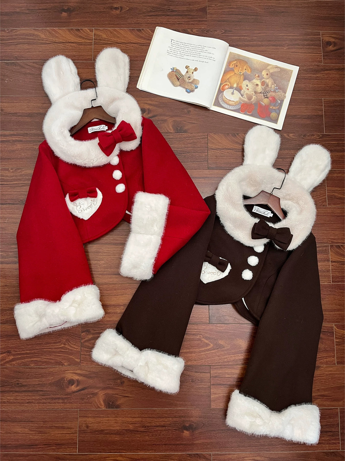 Rabbit Heart Knot - Sweet Lolita Winter Short Coat, Detachable Bunny-Ear Collar 45891:866881