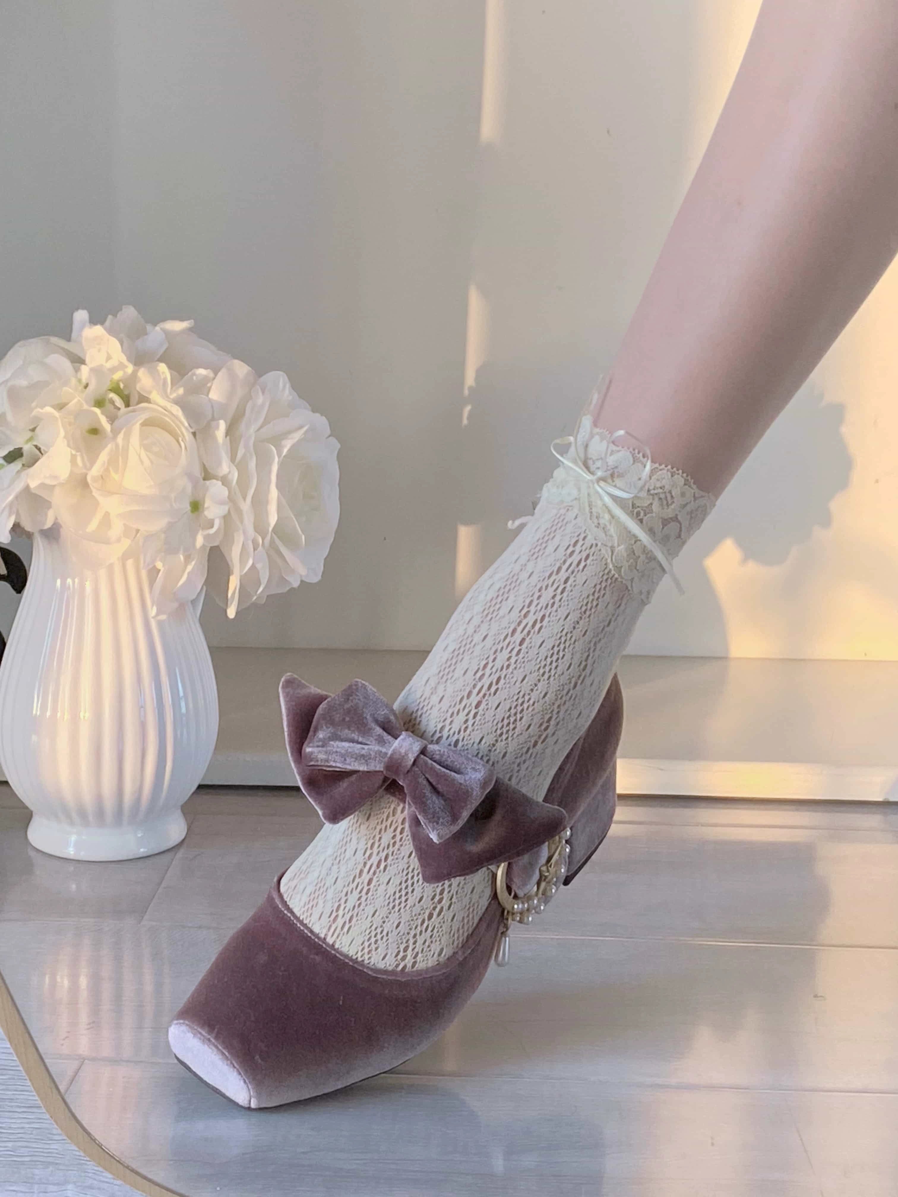 Pure tea for dream~Angel Velvet~Sweet Lolita Shoes Mid-heel Velvet Shoes 32816:394120