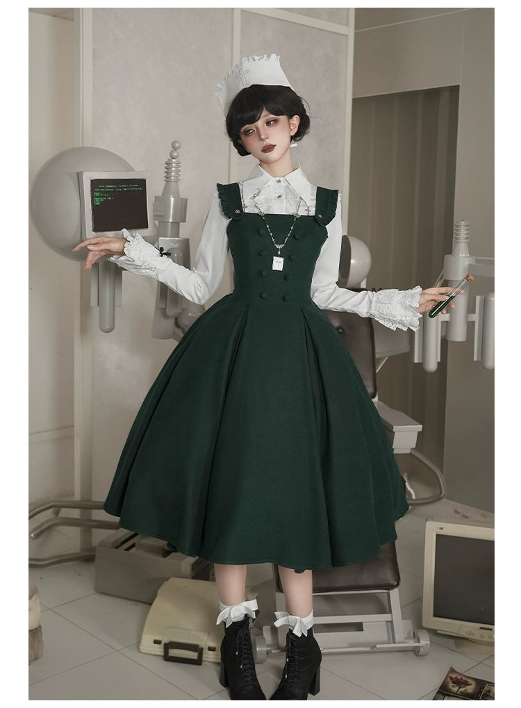 With PUJI - Letter and Poetry · Abyss Clinic - Gothic Lolita Green Dress Set 43929:789695