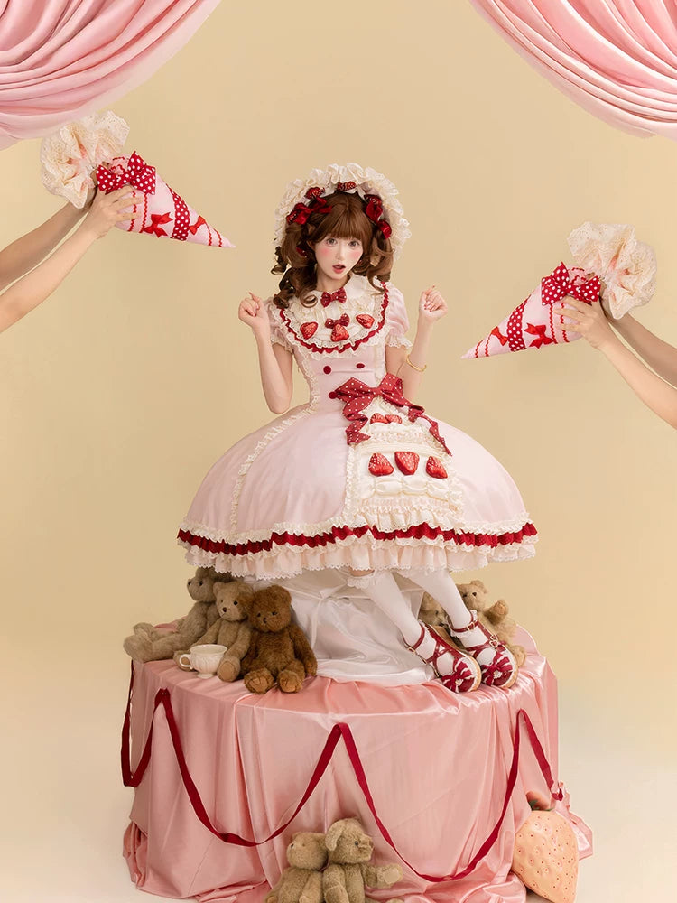 Strawberry Cake - Old School Lolita Dress, Detachable Sleeves 44451:808818