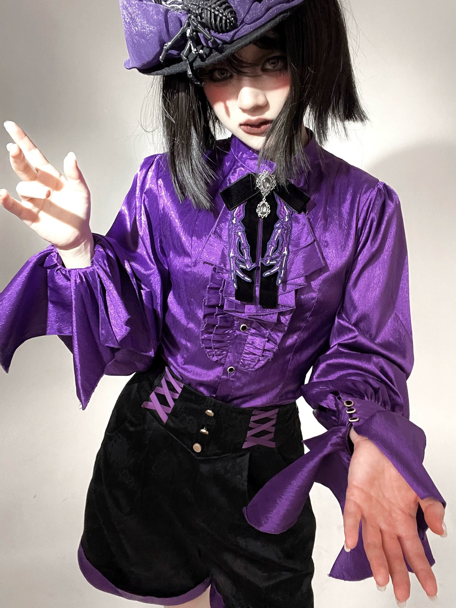 Moonnight Return - Stand Collar Ouji Lolita Shirt, Irregular Cuffs 44595:816305