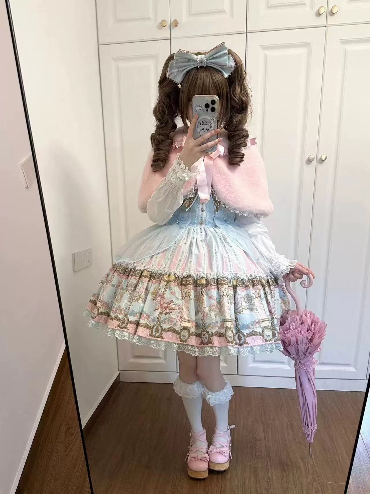 The Seventh Doll - Old School Lolita Cape Bunny Plush Short Coat M Pink without a hood