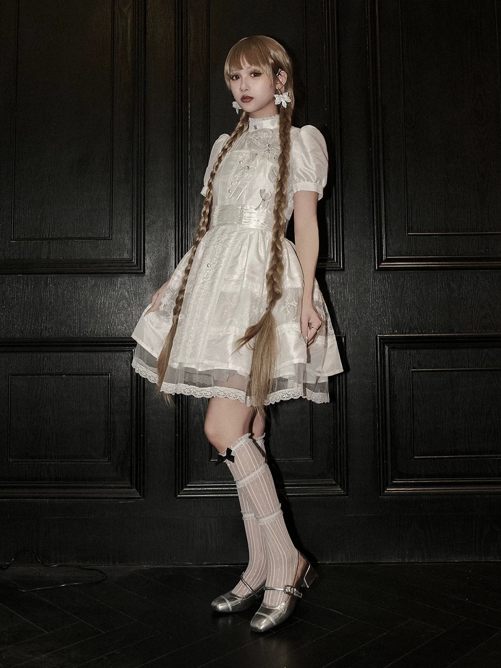 Ghost Orchid - Gothic Lolita OP Dress, Embroidered Cross 45137:835465