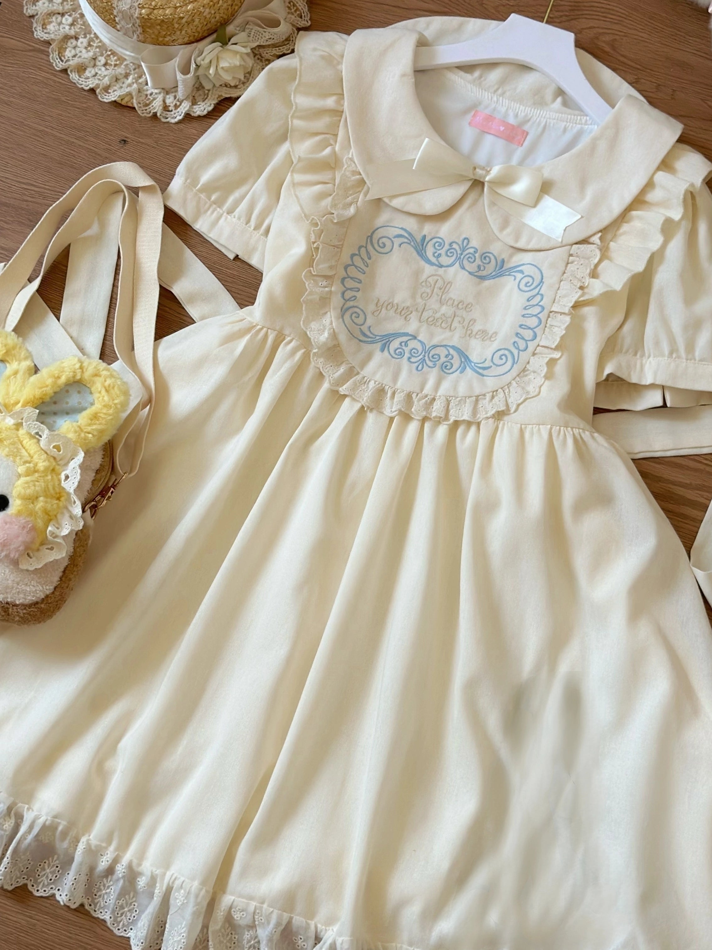 Niu Niu - Sweet Dream Bunny - Plus Size Kawaii Lolita Apricot OP Apricot OP (without bunny embroidery at hem) XL