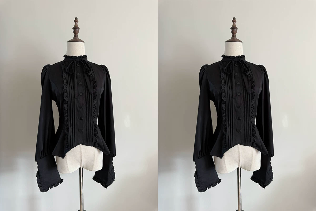 Misty Night Bell - Gothic Lolita Long Sleeve Blouse, Pintuck Placket