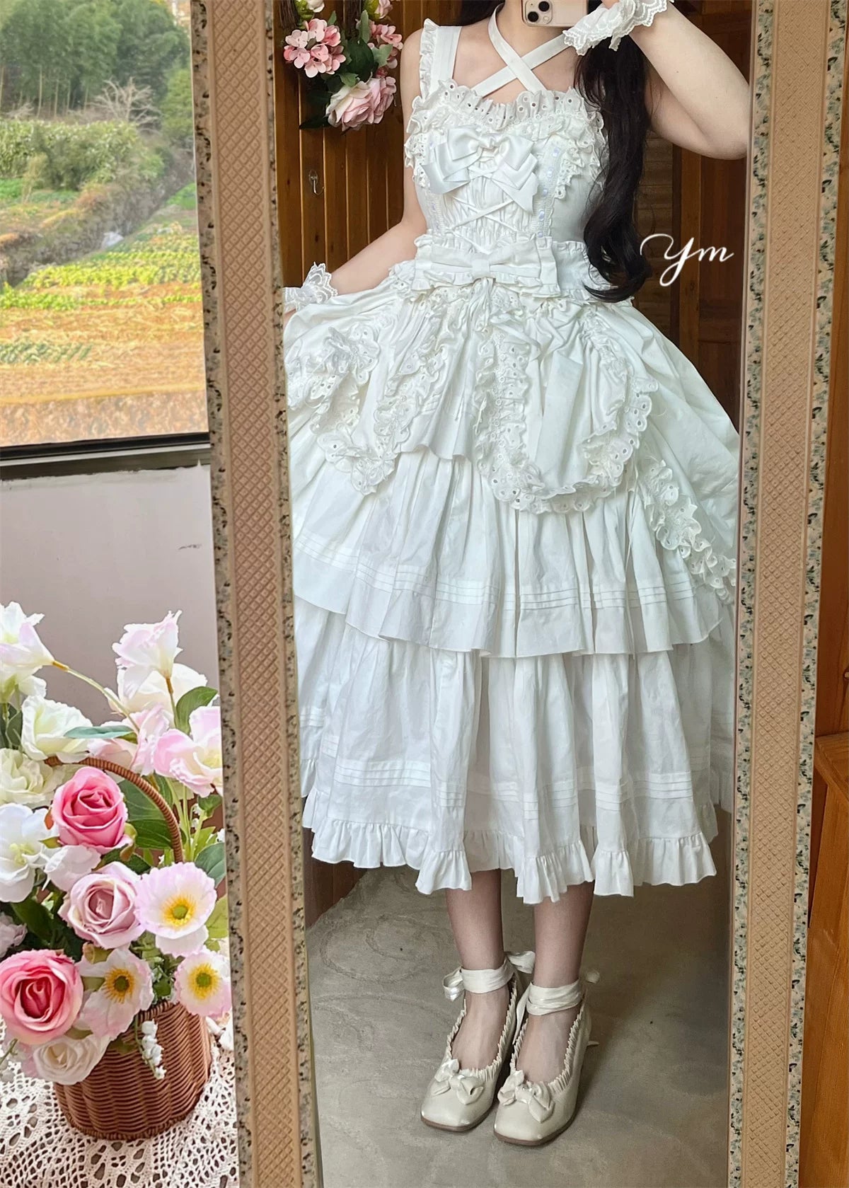 Cotton Gothic Lolita Long JSK, Drawn-up Hem 45213:841093