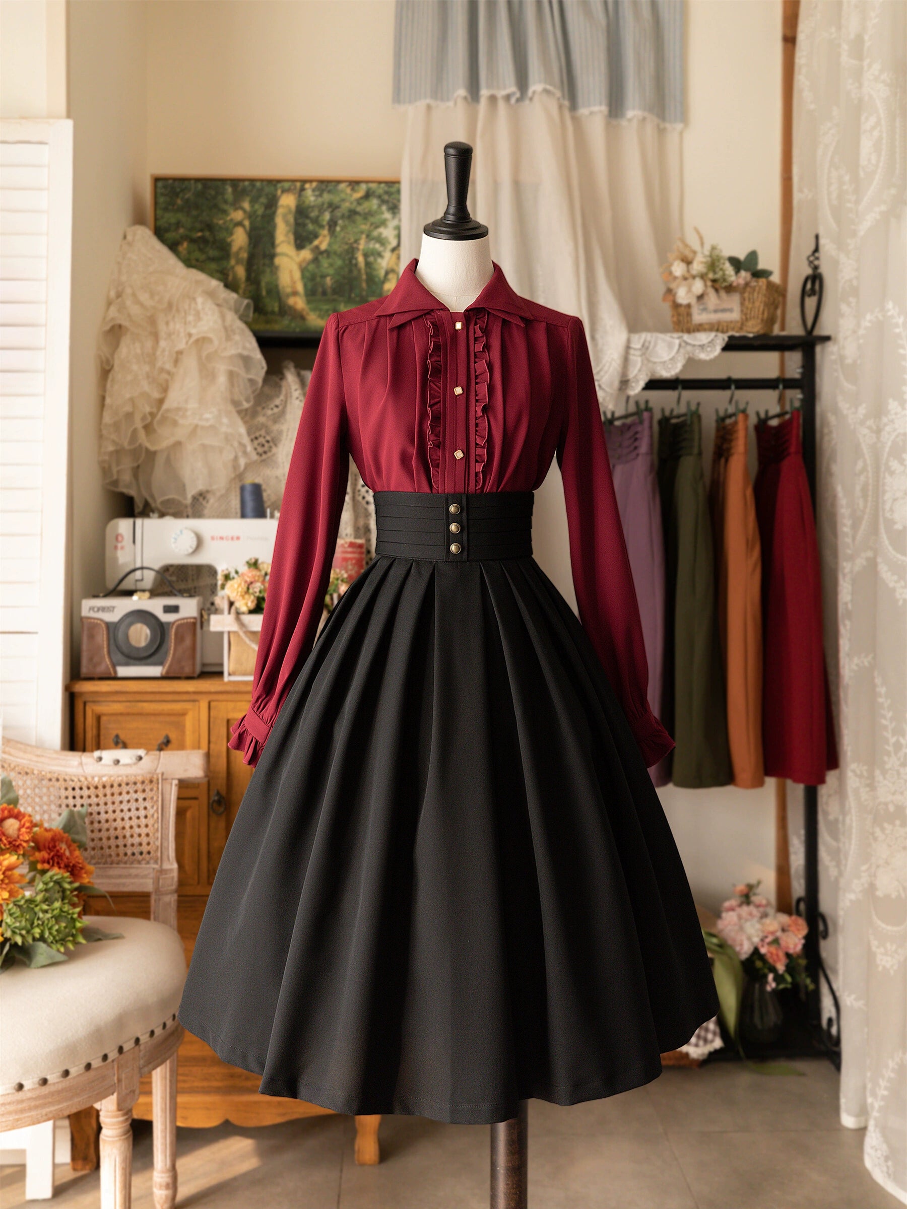 Forest Wardrobe - Forest Basket - Elegant Lolita Shirt Retro Dual Collar Versatile Shirt